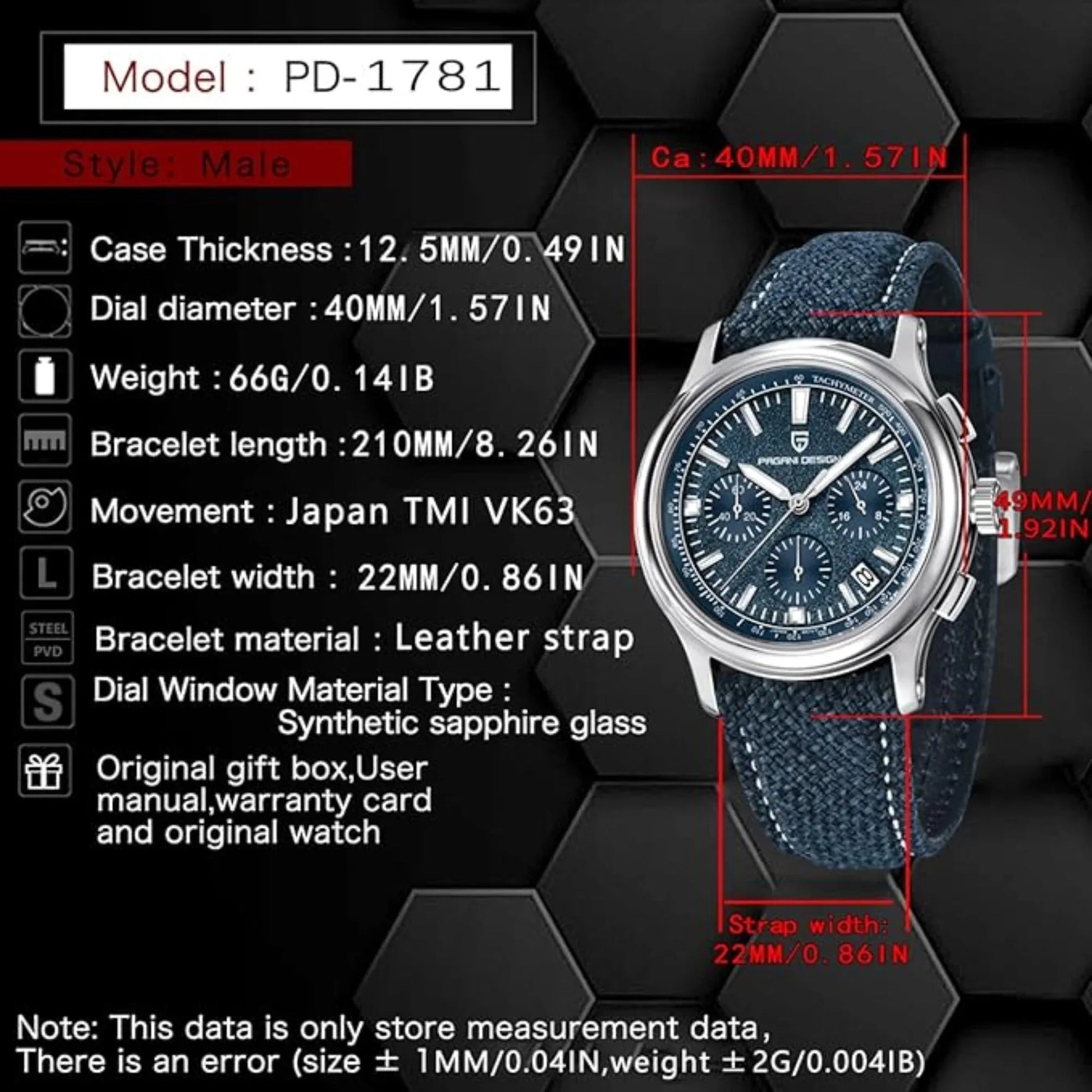 Pagani Design PD-1781 Men's Watch Japanese Movement Leather Woven Watch 100 m Waterproof Luxury Men's Quartz Watch - DREAM WATCHES