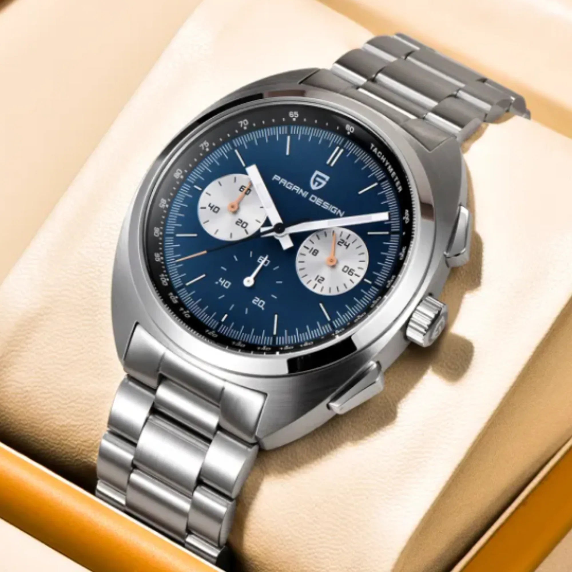 PAGANI DESIGN PD-1782 Men's Quartz Watches Chronograph Stainless Steel 40mm Sports Wrist Watch for Men - Blue Dial - DREAM WATCHES