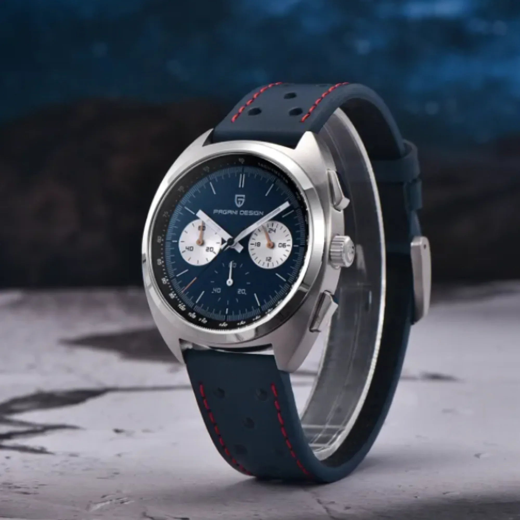 PAGANI DESIGN PD-1782 Men's Quartz Watches Chronograph Stainless Steel 40mm Sports Wrist Watch for Men - Blue Dial With Blue Leather Strap - DREAM WATCHES
