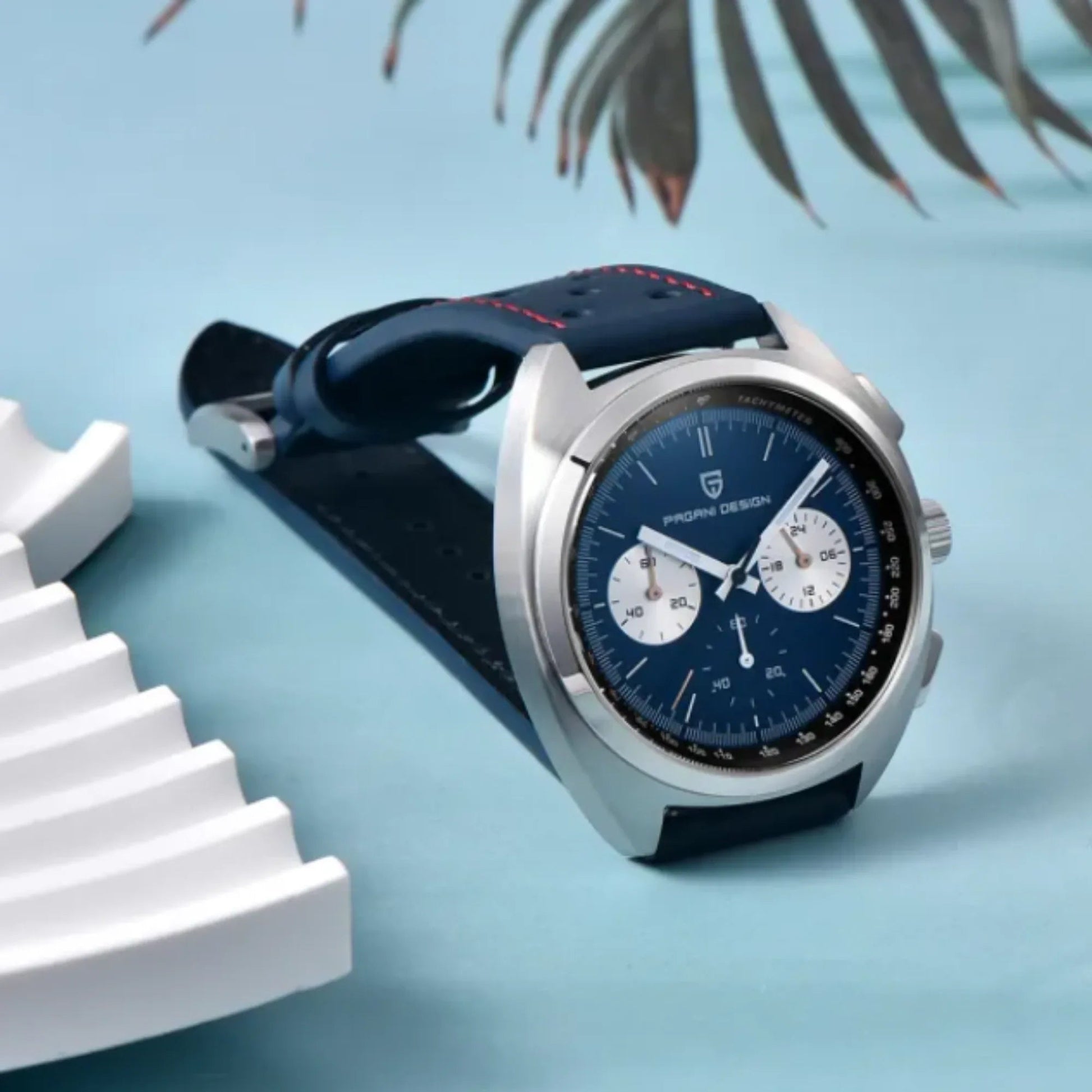 PAGANI DESIGN PD-1782 Men's Quartz Watches Chronograph Stainless Steel 40mm Sports Wrist Watch for Men - Blue Dial With Blue Leather Strap - DREAM WATCHES