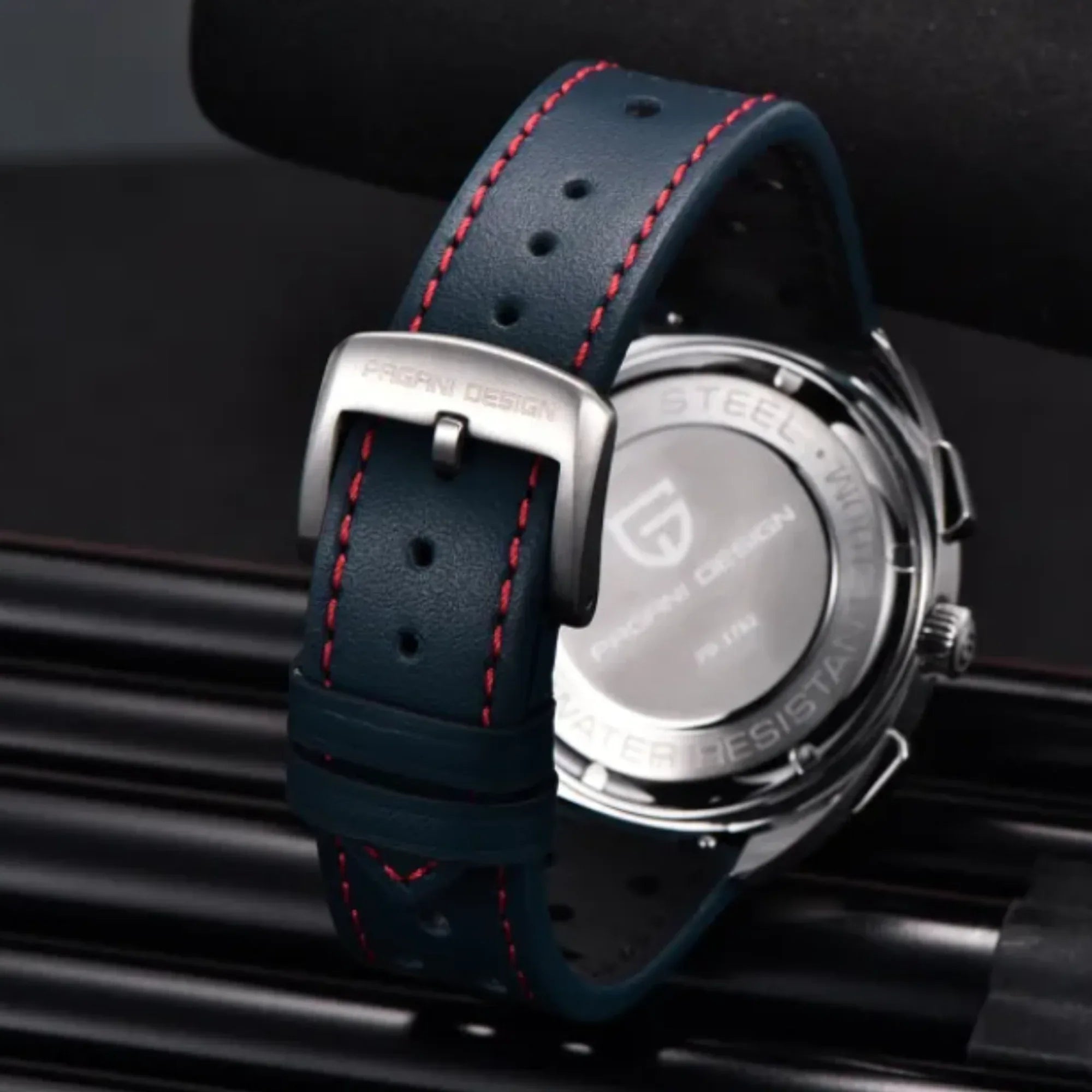 PAGANI DESIGN PD-1782 Men's Quartz Watches Chronograph Stainless Steel 40mm Sports Wrist Watch for Men - Blue Dial With Blue Leather Strap - DREAM WATCHES