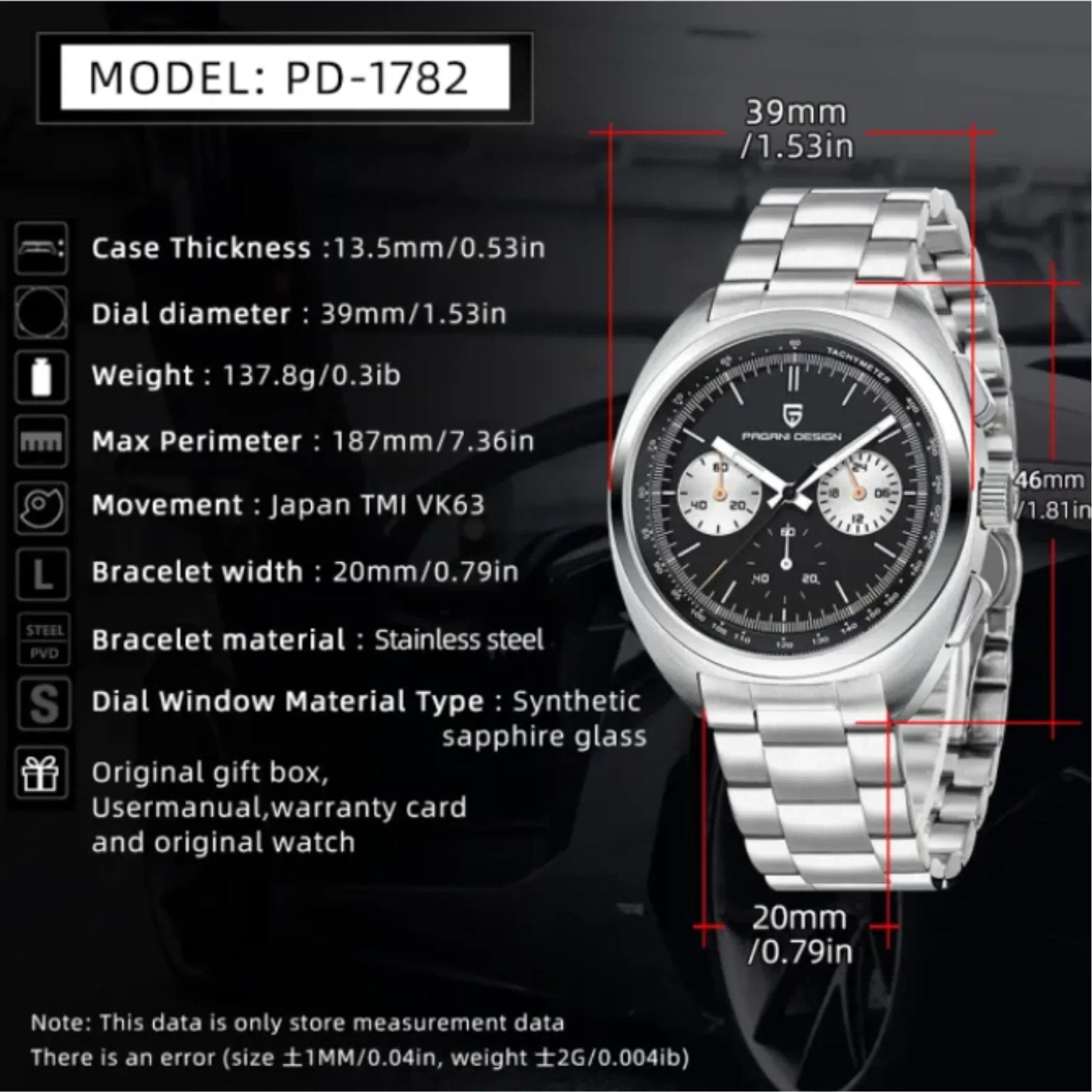 PAGANI DESIGN PD-1782 Men's Quartz Watches Chronograph Stainless Steel 40mm Sports Wrist Watch for Men - White Dial - DREAM WATCHES