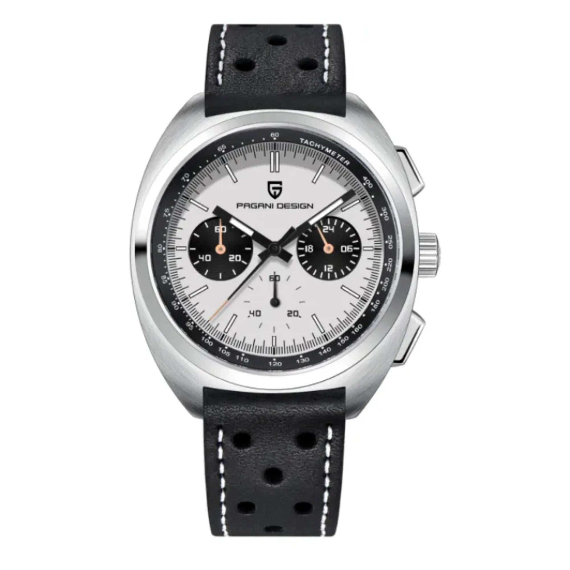 PAGANI DESIGN PD-1782 Men's Quartz Watches Chronograph Stainless Steel 40mm Sports Wrist Watch for Men - White Dial With Black Leather Strap - DREAM WATCHES