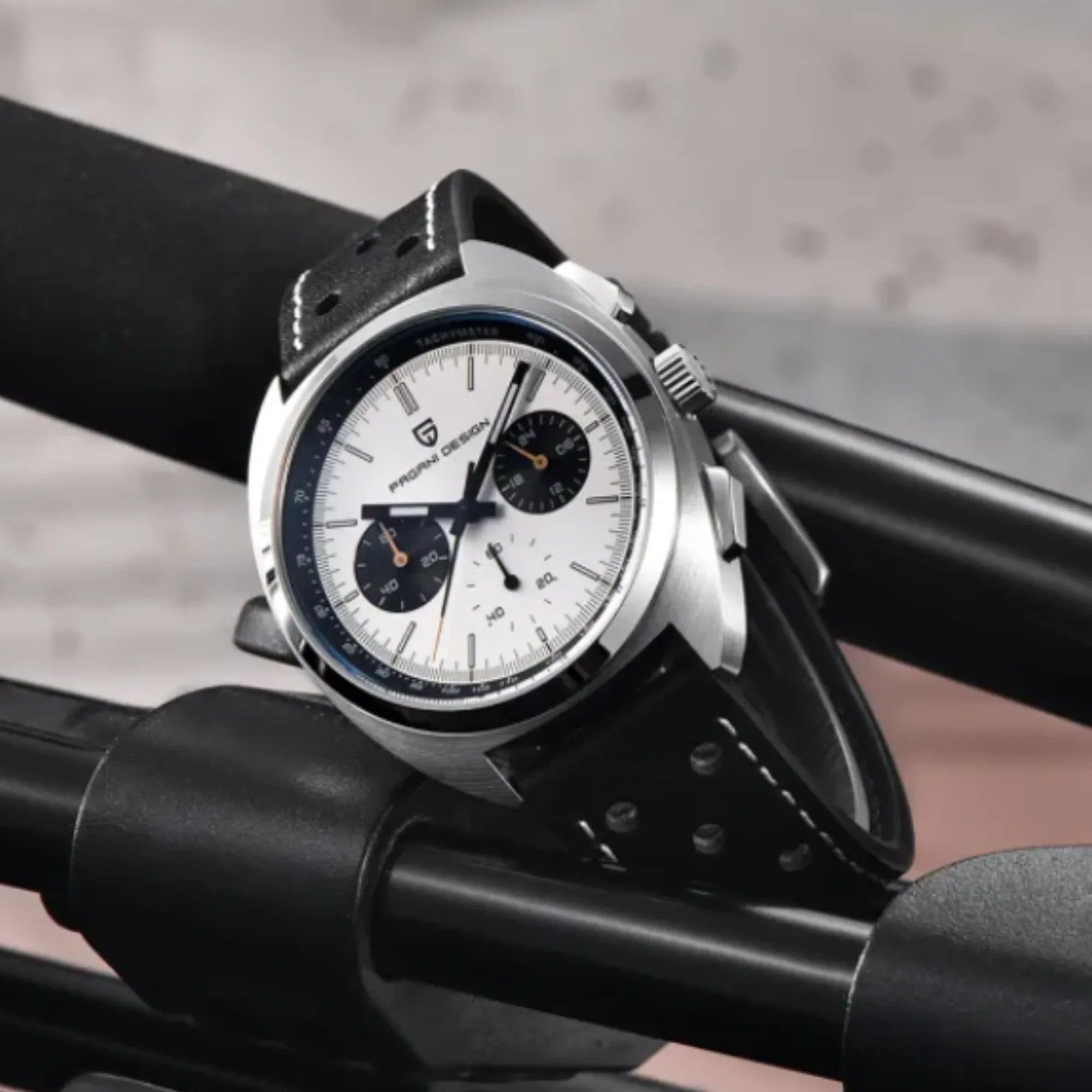 PAGANI DESIGN PD-1782 Men's Quartz Watches Chronograph Stainless Steel 40mm Sports Wrist Watch for Men - White Dial With Black Leather Strap - DREAM WATCHES