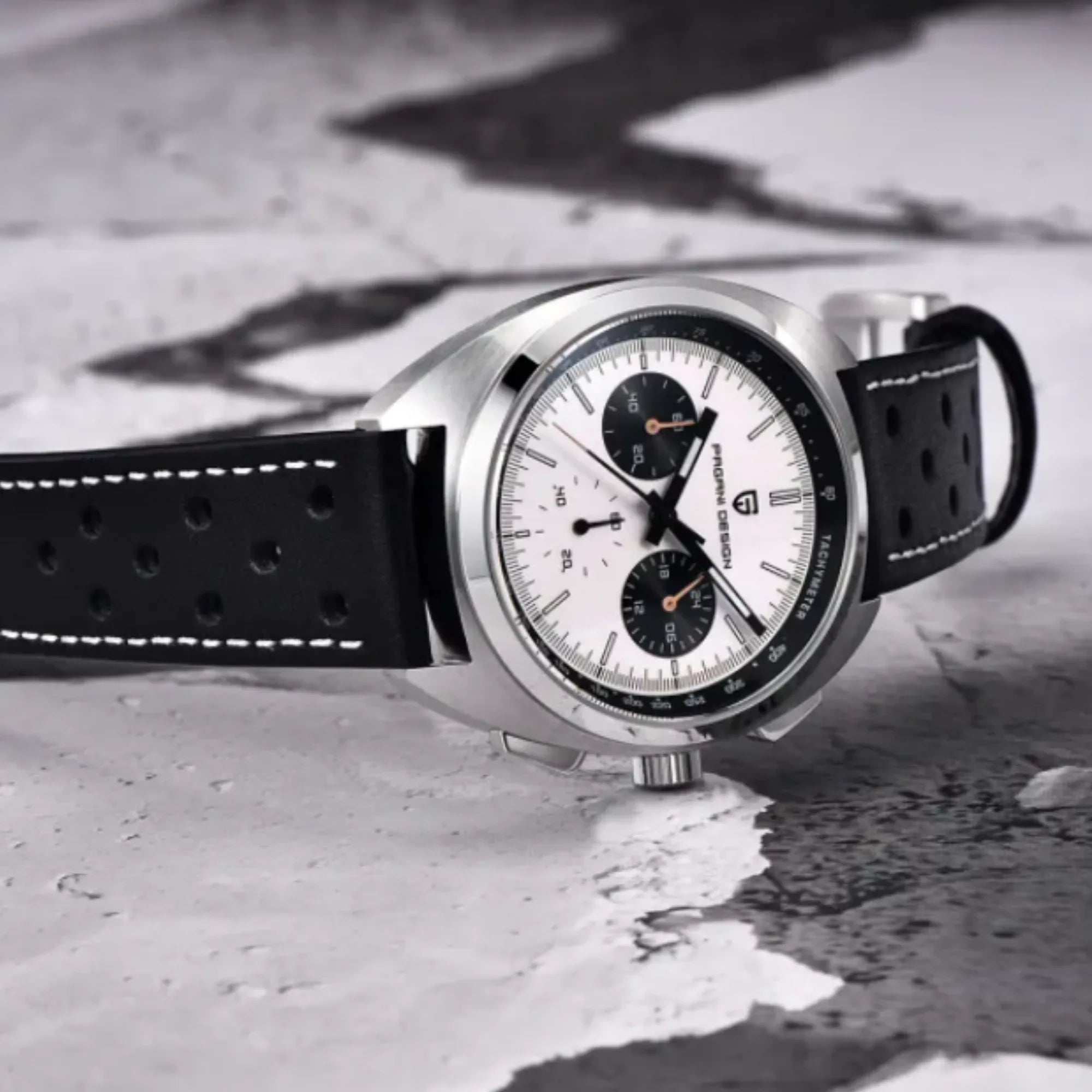 PAGANI DESIGN PD-1782 Men's Quartz Watches Chronograph Stainless Steel 40mm Sports Wrist Watch for Men - White Dial With Black Leather Strap - DREAM WATCHES