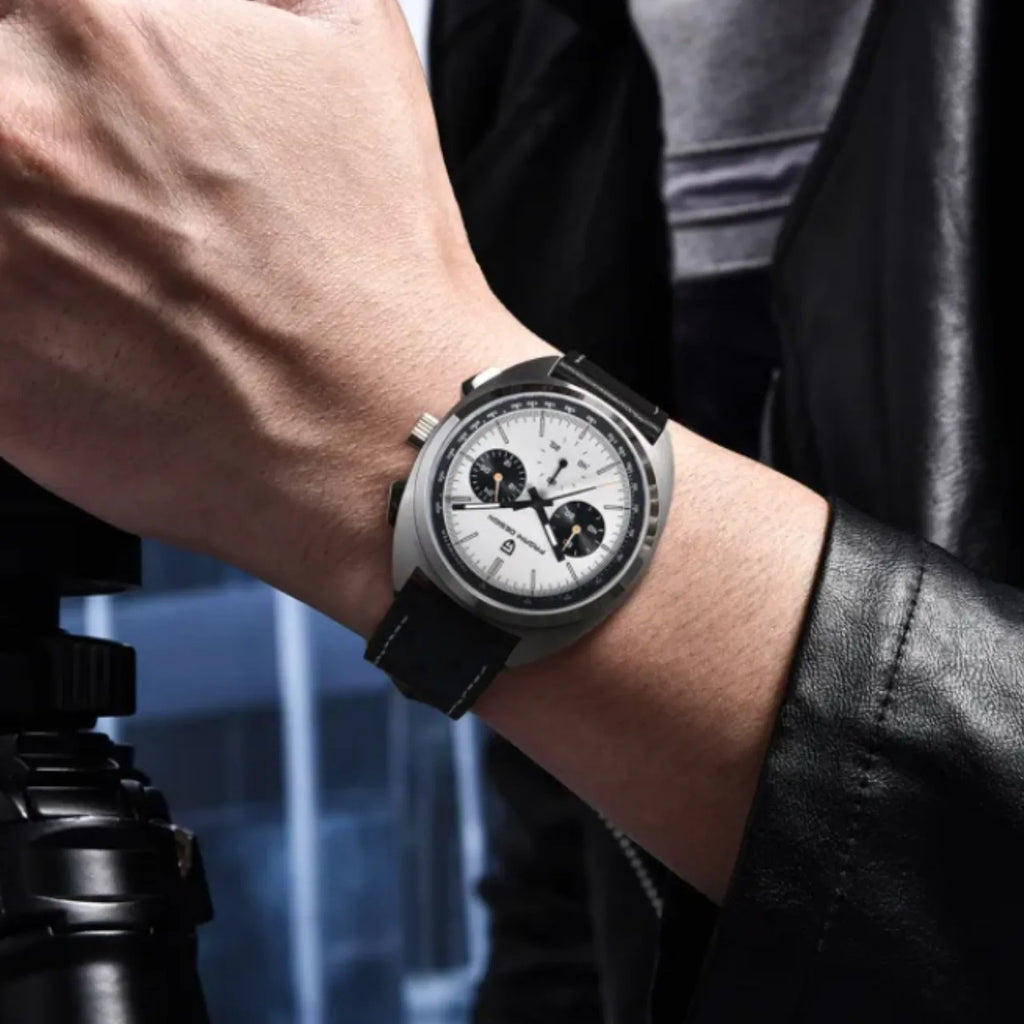 PAGANI DESIGN PD-1782 Men's Quartz Watches Chronograph Stainless Steel 40mm Sports Wrist Watch for Men - White Dial With Black Leather Strap - DREAM WATCHES
