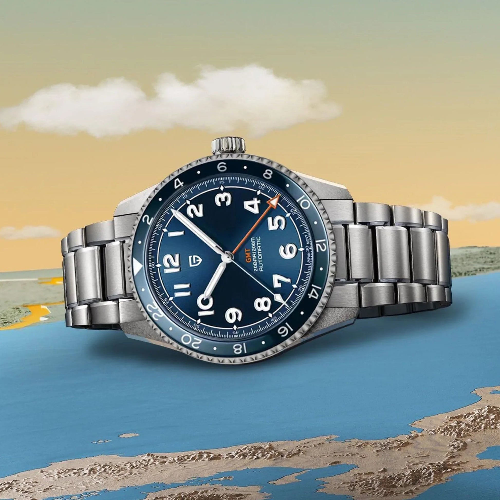 Pagani Design PD-1784 Men's Automatic Mechanical Watch NH34 Japanese Movement GMT Stainless Steel 200M Waterproof Business Watch 40mm - Blue Dial - DREAM WATCHES