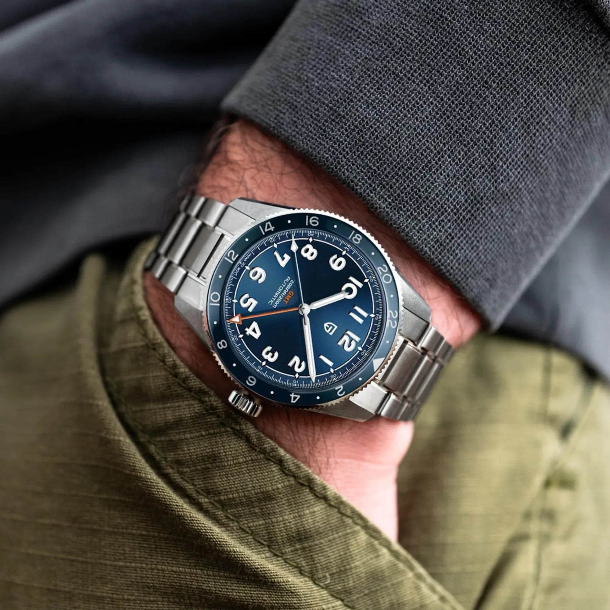 Pagani Design PD-1784 Men's Automatic Mechanical Watch NH34 Japanese Movement GMT Stainless Steel 200M Waterproof Business Watch 40mm - Blue Dial - DREAM WATCHES