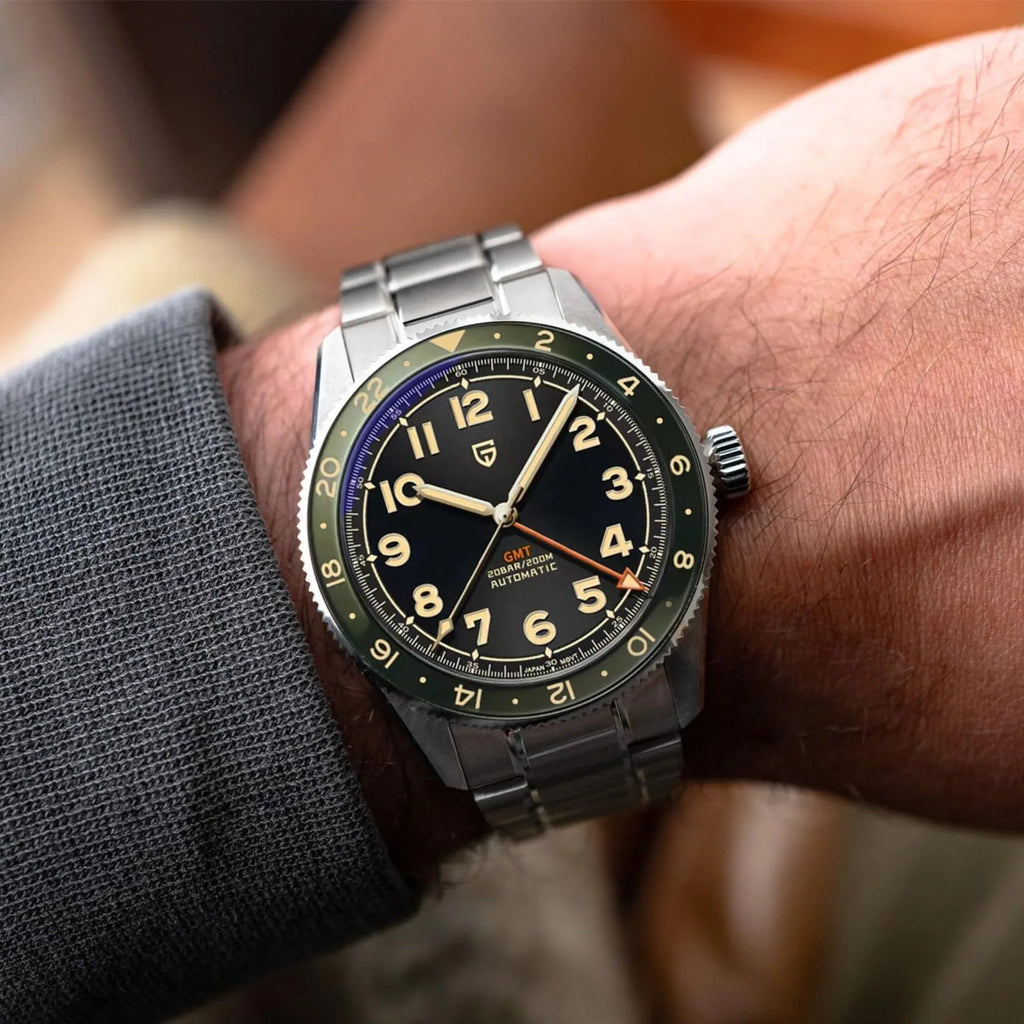 Pagani Design PD-1784 Men's Automatic Mechanical Watch NH34 Japanese Movement GMT Stainless Steel 200M Waterproof Business Watch 40mm - Green Dial - DREAM WATCHES