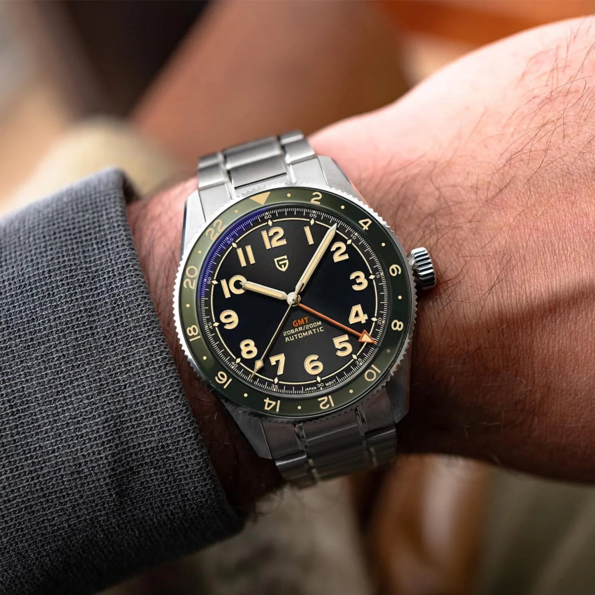 Pagani Design PD-1784 Men's Automatic Mechanical Watch NH34 Japanese Movement GMT Stainless Steel 200M Waterproof Business Watch 40mm - Green Dial - DREAM WATCHES