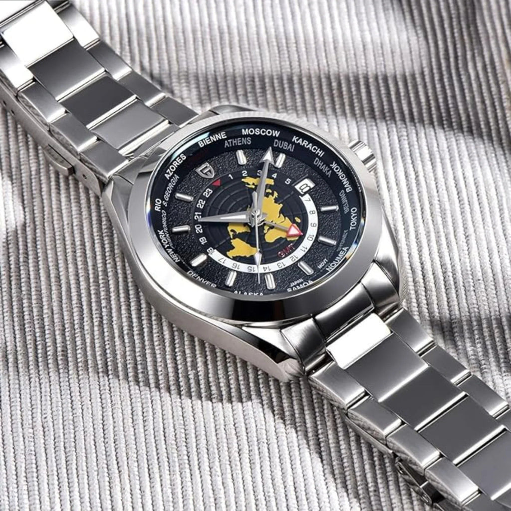 Pagani Design PD-1788 40mm Automatic GMT Stainless Steel World Timer - Black - DREAM WATCHES