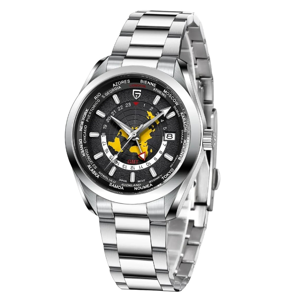 Pagani Design PD-1788 40mm Automatic GMT Stainless Steel World Timer - Black - DREAM WATCHES