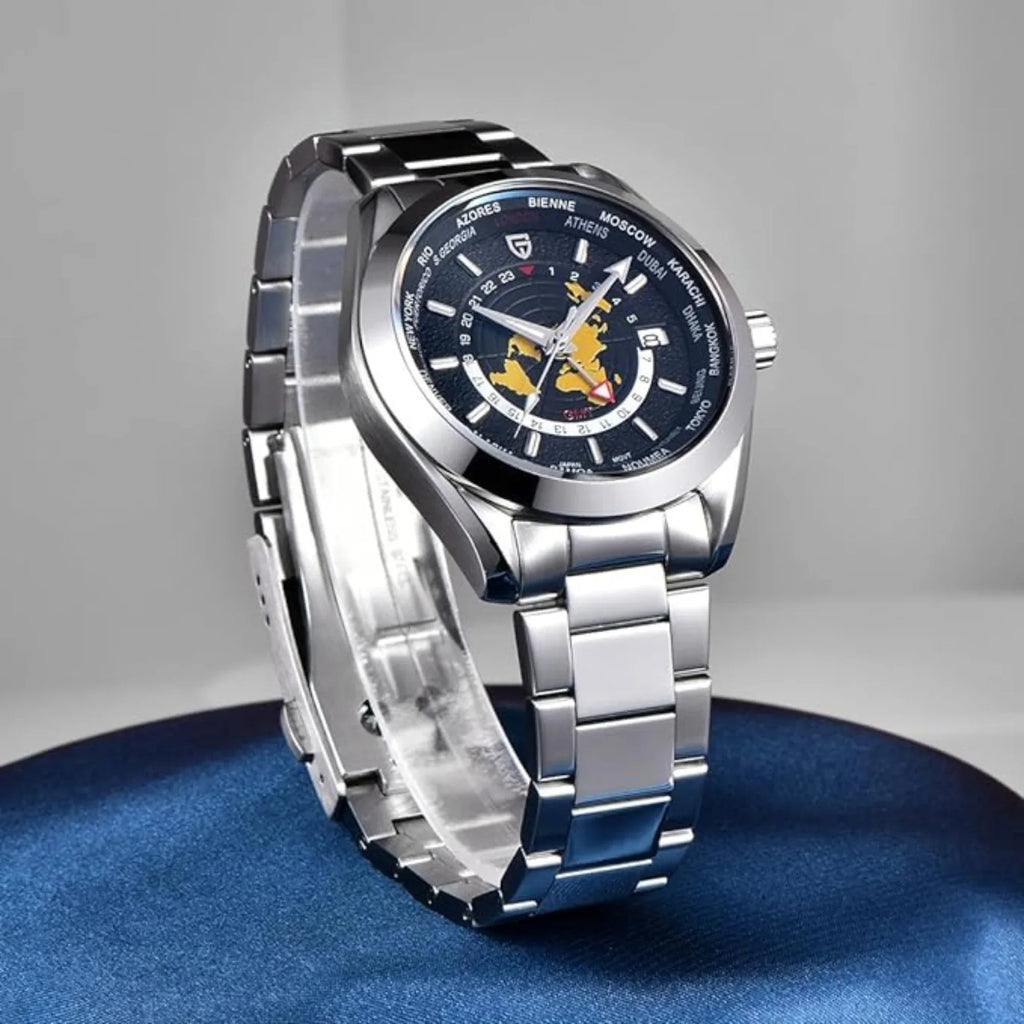 Pagani Design PD-1788 40mm Automatic GMT Stainless Steel World Timer - Black - DREAM WATCHES