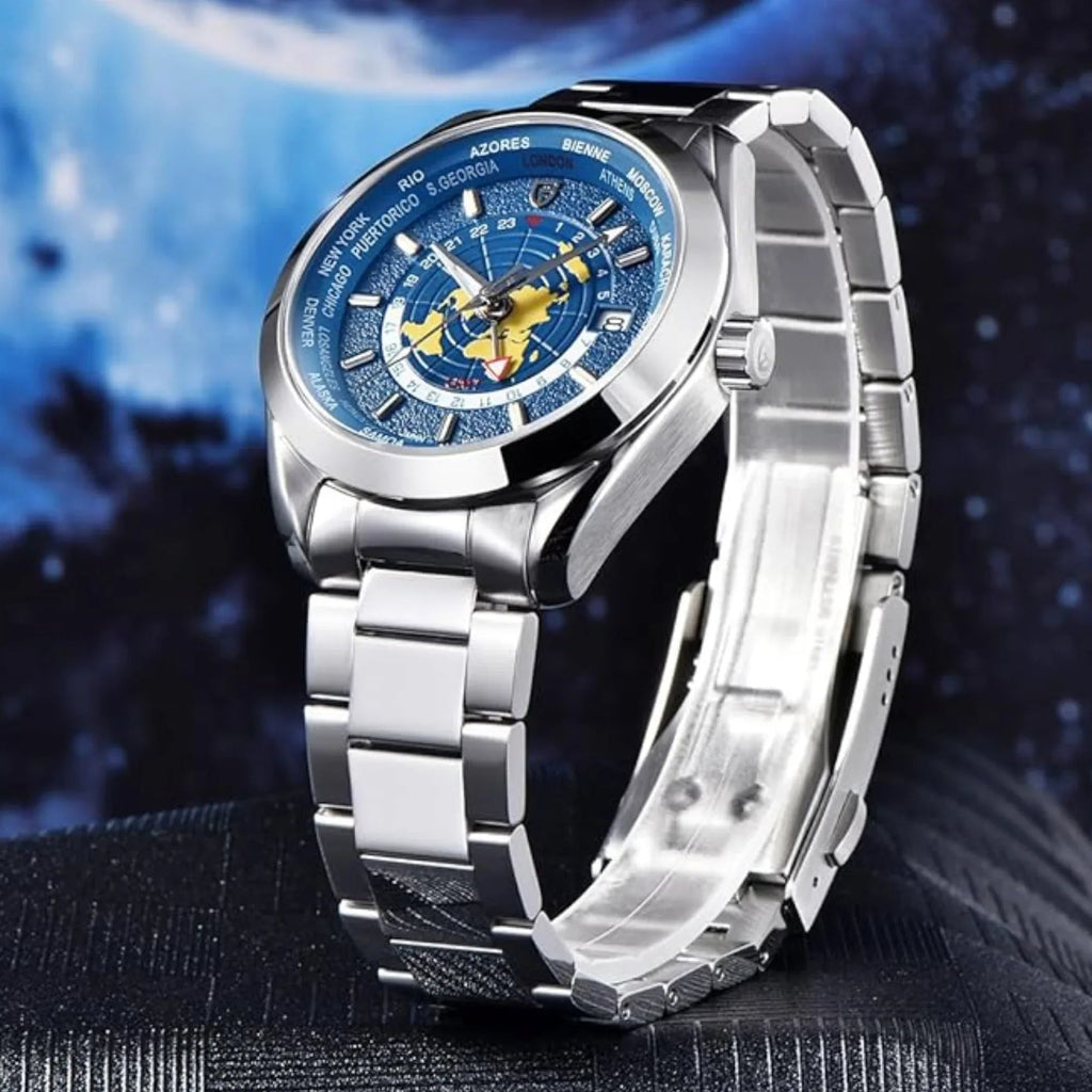 Pagani Design PD-1788 40mm Automatic GMT Stainless Steel World Timer - Deep Blue - DREAM WATCHES