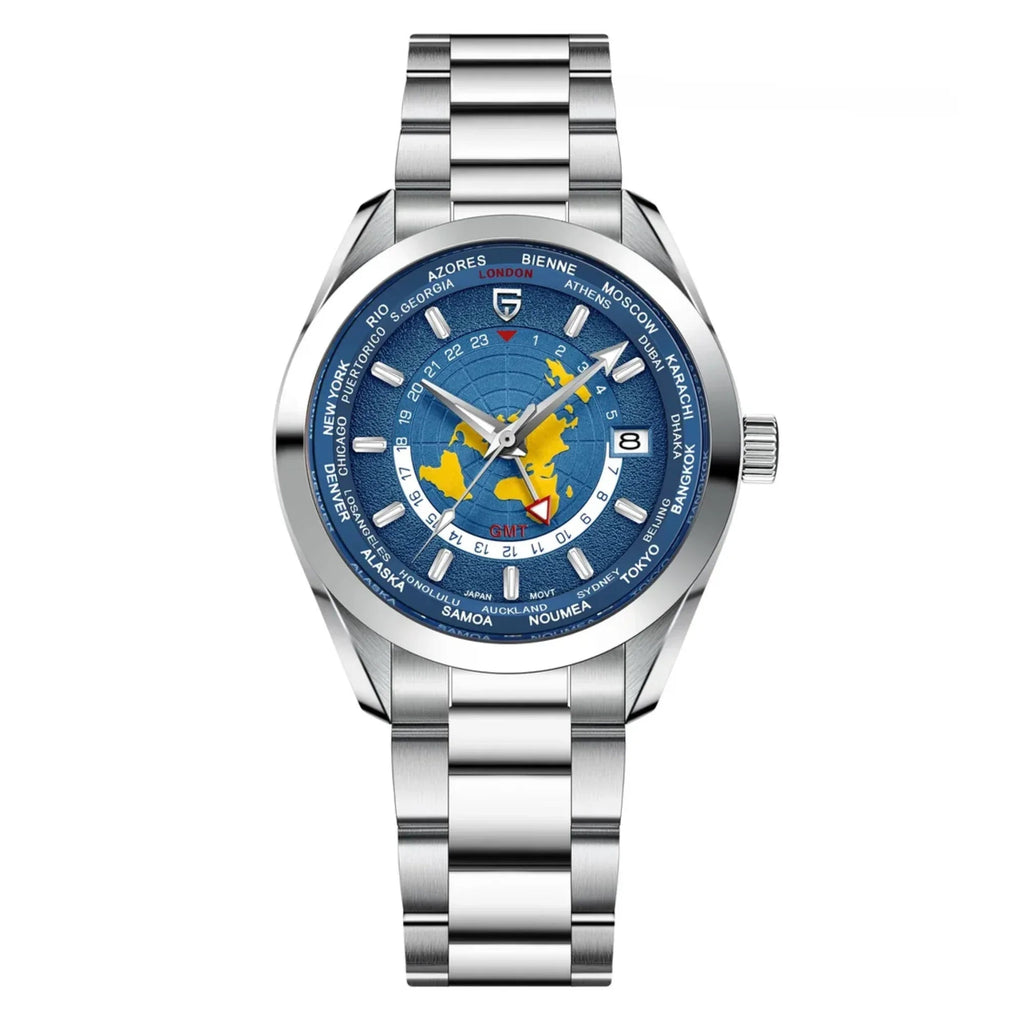 Pagani Design PD-1788 40mm Automatic GMT Stainless Steel World Timer - Deep Blue - DREAM WATCHES
