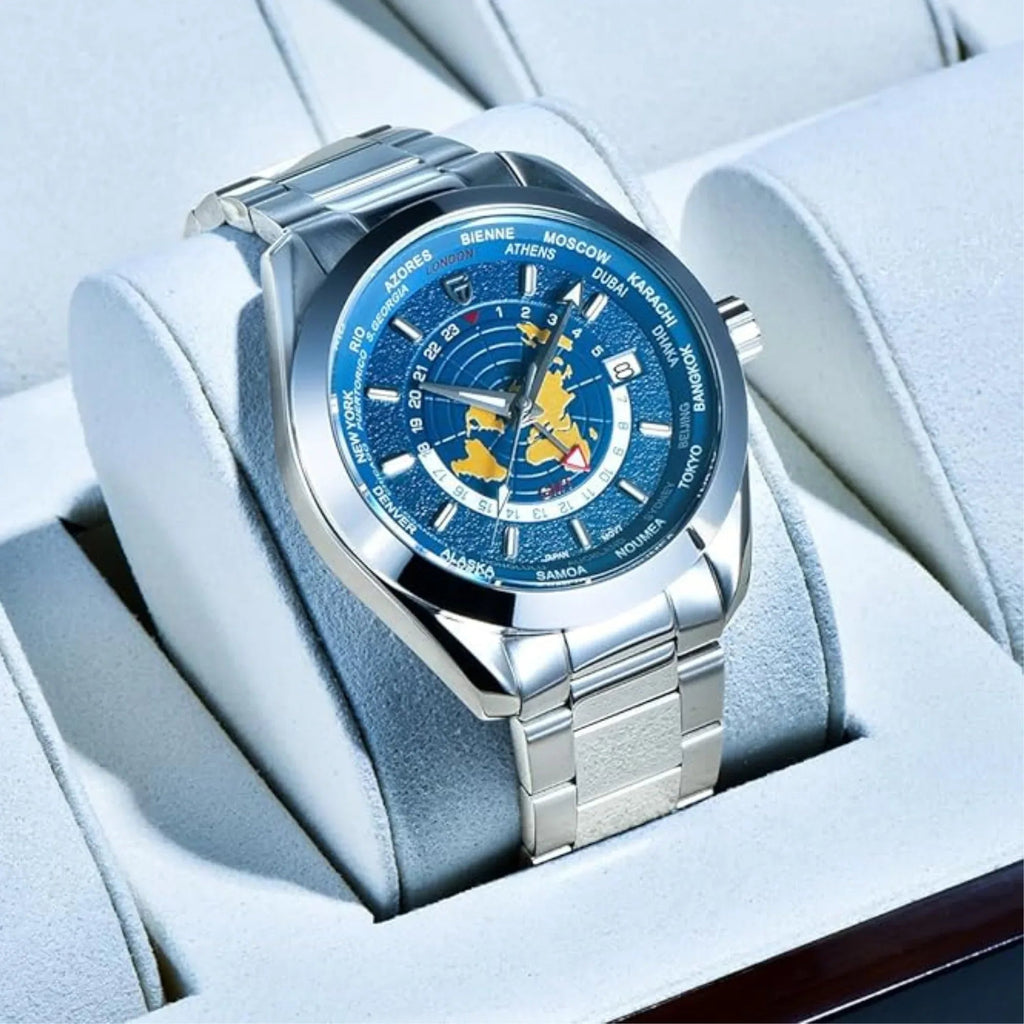 Pagani Design PD-1788 40mm Automatic GMT Stainless Steel World Timer - Deep Blue - DREAM WATCHES