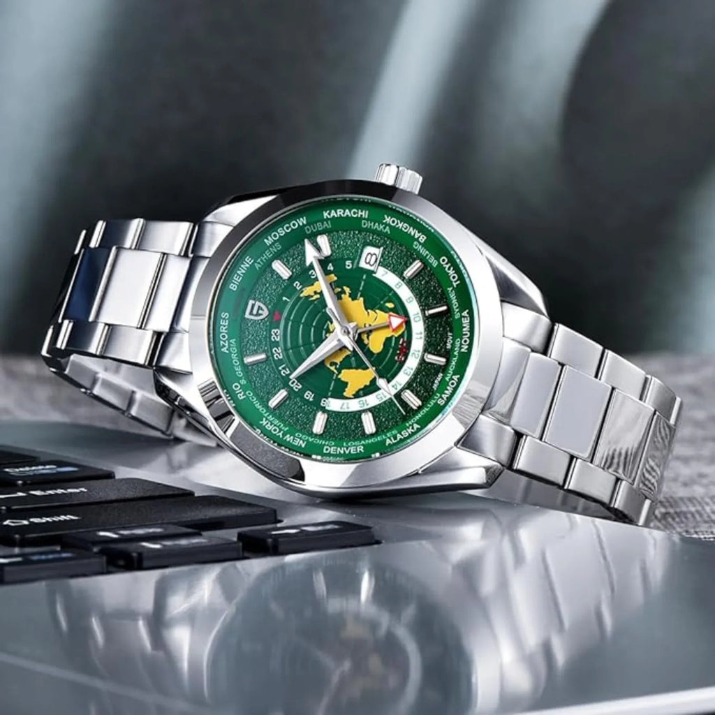 Pagani Design PD-1788 40mm Automatic GMT Stainless Steel World Timer - Deep Green - DREAM WATCHES