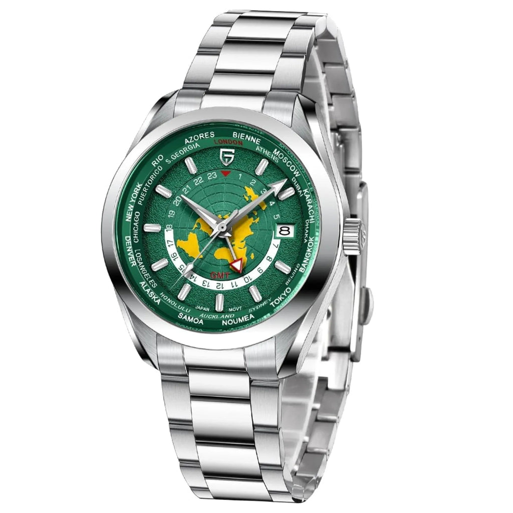 Pagani Design PD-1788 40mm Automatic GMT Stainless Steel World Timer - Deep Green - DREAM WATCHES