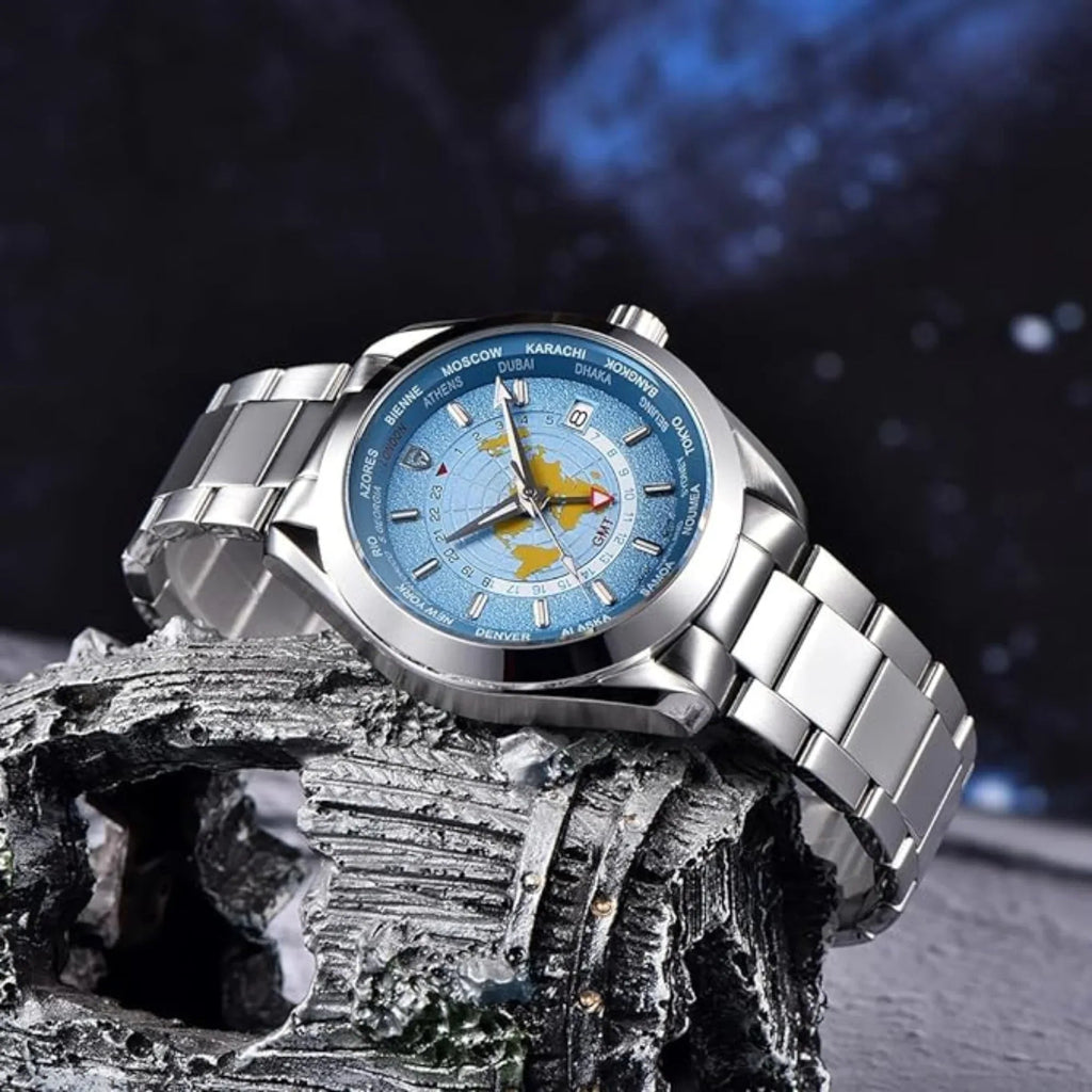 Pagani Design PD-1788 40mm Automatic GMT Stainless Steel World Timer - Sky Blue - DREAM WATCHES