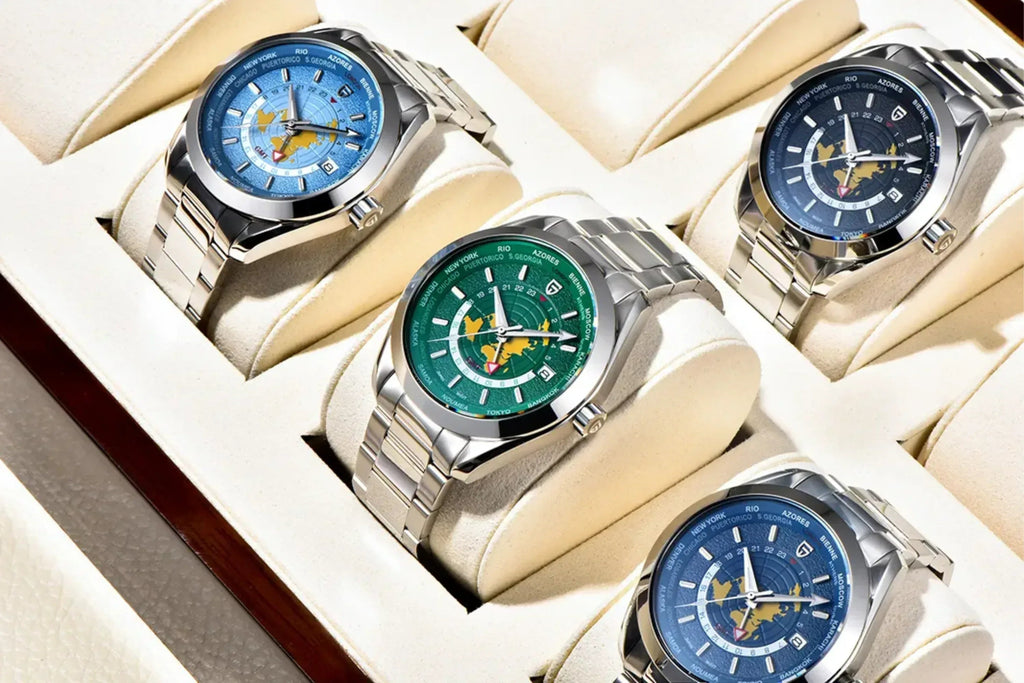 Pagani Design PD-1788 40mm Automatic GMT Stainless Steel World Timer - Sky Blue - DREAM WATCHES