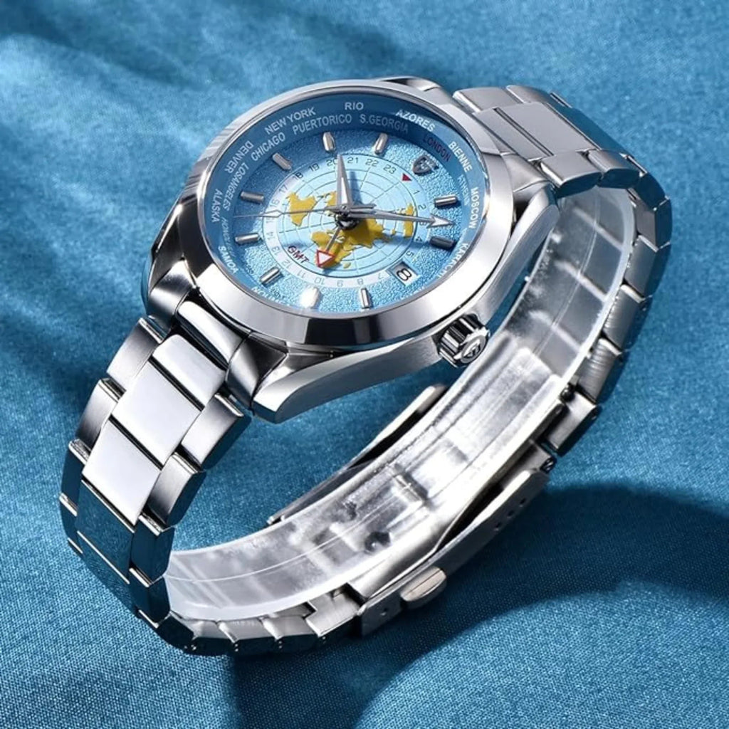 Pagani Design PD-1788 40mm Automatic GMT Stainless Steel World Timer - Sky Blue - DREAM WATCHES
