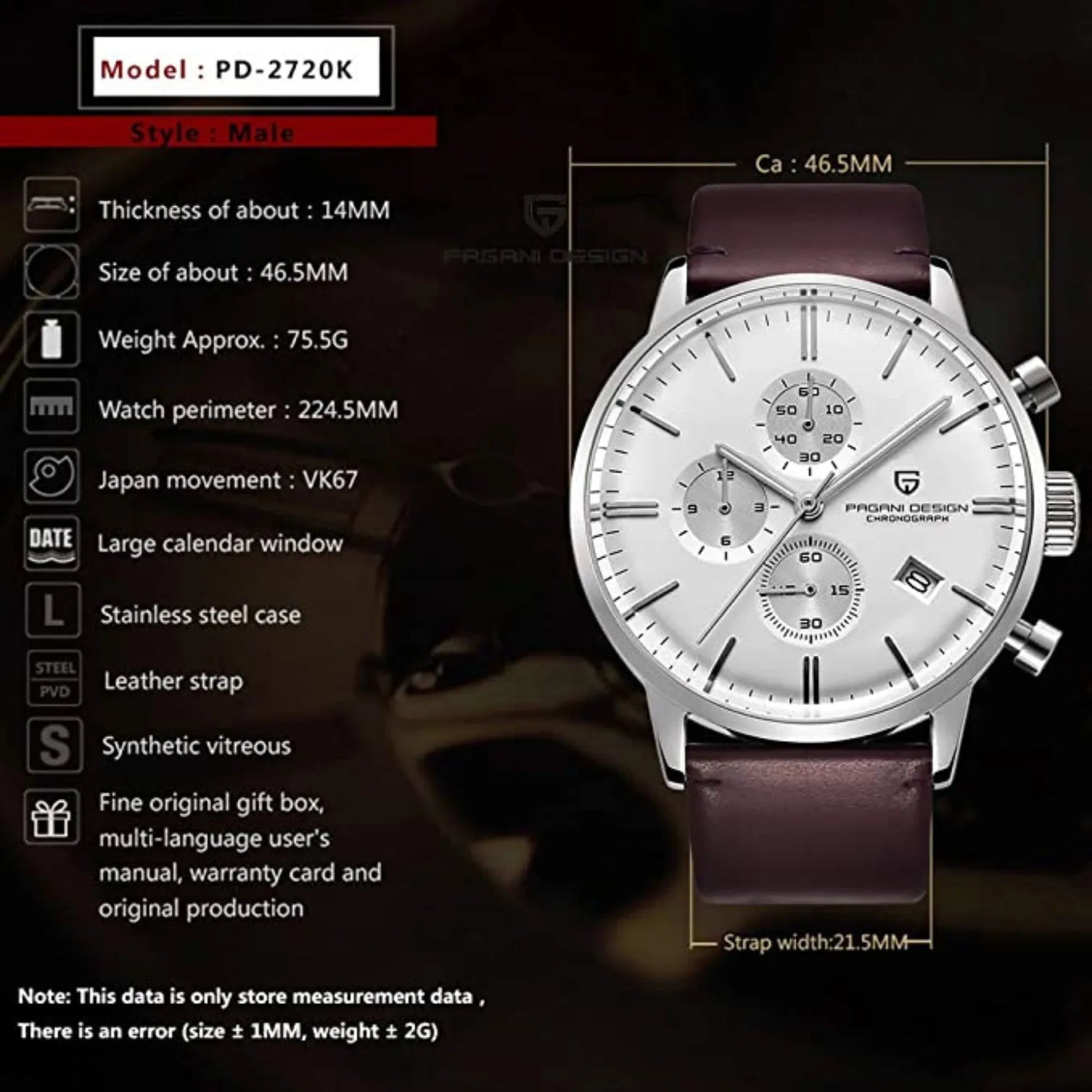 Pagani Design PD-2720K Chronograph (Movement Japanese VK67) | Stainless Steel Men's Luxury Watch - White Dial - DREAM WATCHES