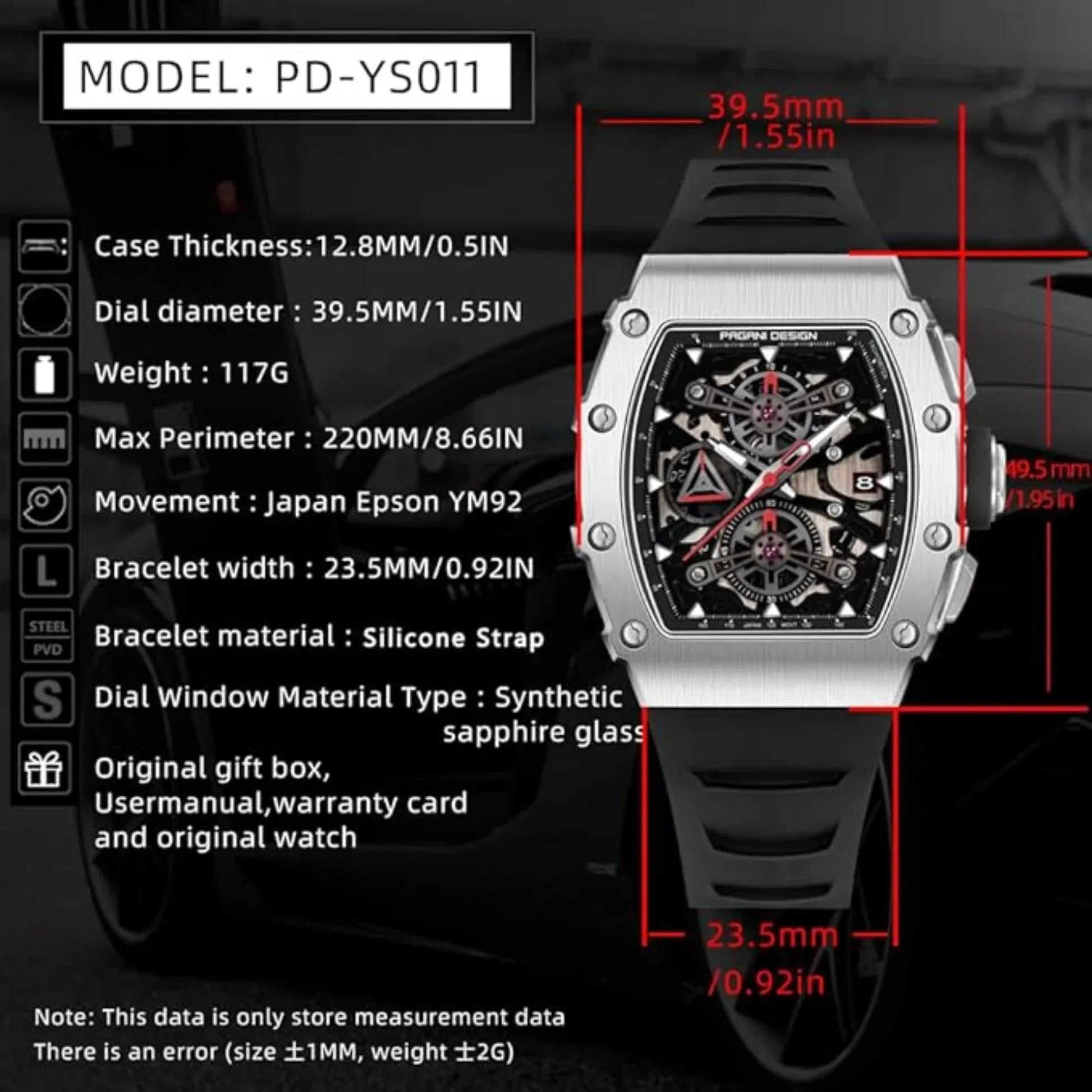 Pagani Design PD-YS011 Mens Skeleton Quartz Wristwatch YM92 Movt Watch for Men Sapphire Glass Stainless Steel Case Waterproof - DREAM WATCHES