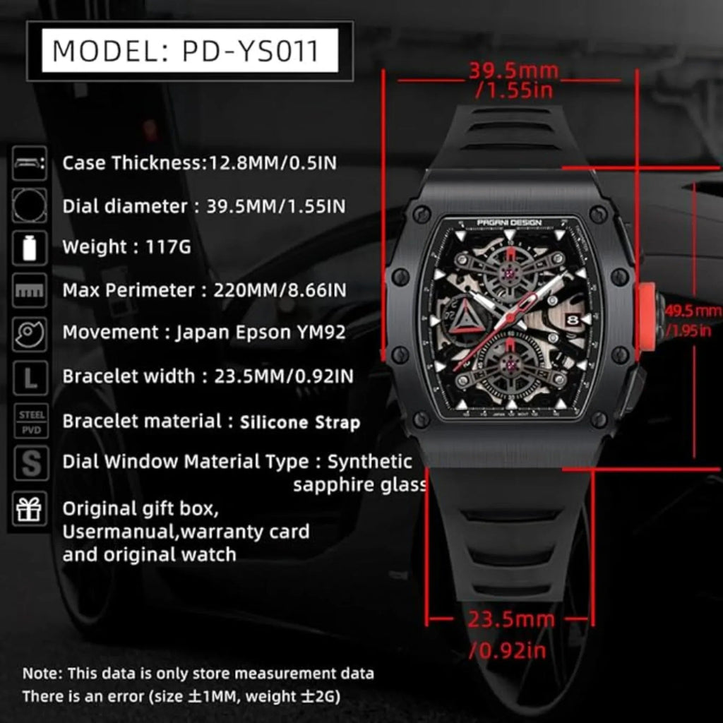Pagani Design PD-YS011 Mens Skeleton Quartz Wristwatch YM92 Movt Watch for Men Sapphire Glass Stainless Steel Case Waterproof Clock - DREAM WATCHES