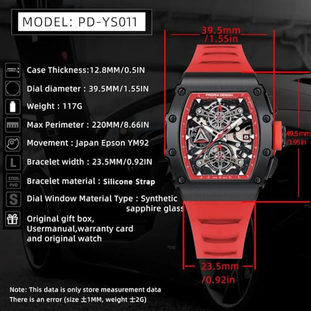 Pagani Design PD-YS011 Mens Skeleton Quartz Wristwatch YM92 Movt Watch for Men Sapphire Glass Stainless Steel Case Waterproof Clock - DREAM WATCHES