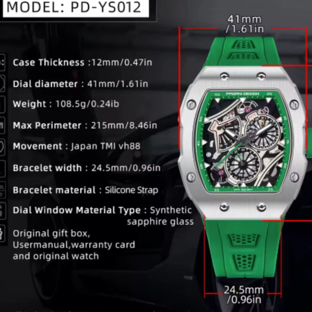 Pagani Design PD-YS012 Tonneau Watch Men's 41MM 50M Waterproof Fashion Quartz Japan VH88 Quartz Watch Fashion Sapphire Crystal Stainless Steel Luminous Business Watch - DREAM WATCHES