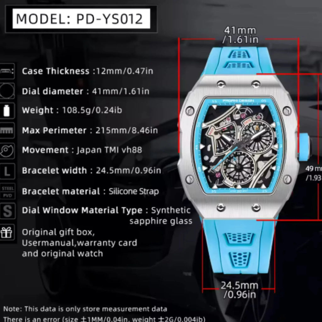 Pagani Design PD-YS012 Tonneau Watch Men's 41MM 50M Waterproof Fashion Quartz Japan VH88 Quartz Watch Fashion Sapphire Crystal Stainless Steel Luminous Business Watch - DREAM WATCHES