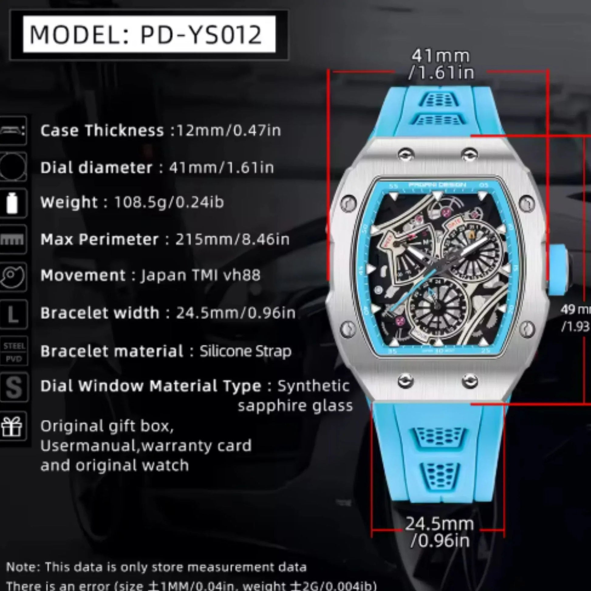 Pagani Design PD-YS012 Tonneau Watch Men's 41MM 50M Waterproof Fashion Quartz Japan VH88 Quartz Watch Fashion Sapphire Crystal Stainless Steel Luminous Business Watch - DREAM WATCHES