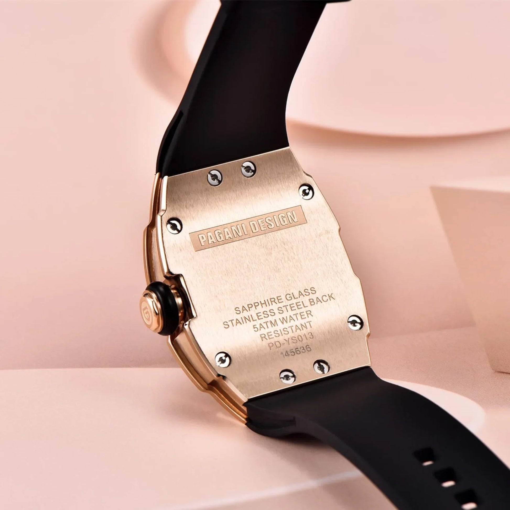 Pagani Design PD-YS013 Bergani Fashion Women's Diamond Inlaid Watch Waterproof Sports Waterproof Night Glow Trend Silicone Women's Watch - Gold Black - DREAM WATCHES
