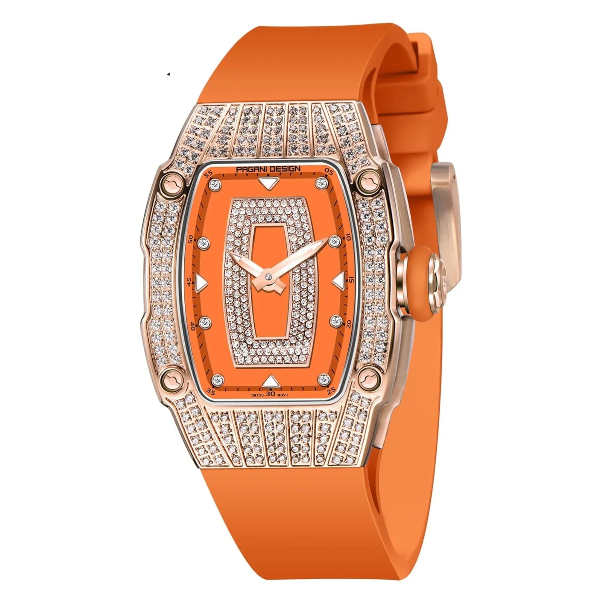Pagani Design PD-YS013 Bergani Fashion Women's Diamond Inlaid Watch Waterproof Sports Waterproof Night Glow Trend Silicone Women's Watch - Gold Orange - DREAM WATCHES