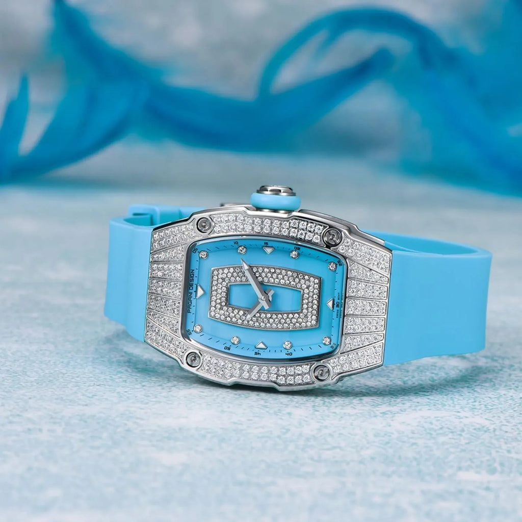 Pagani Design PD-YS013 Bergani Fashion Women's Diamond Inlaid Watch Waterproof Sports Waterproof Night Glow Trend Silicone Women's Watch - Silver Blue - DREAM WATCHES
