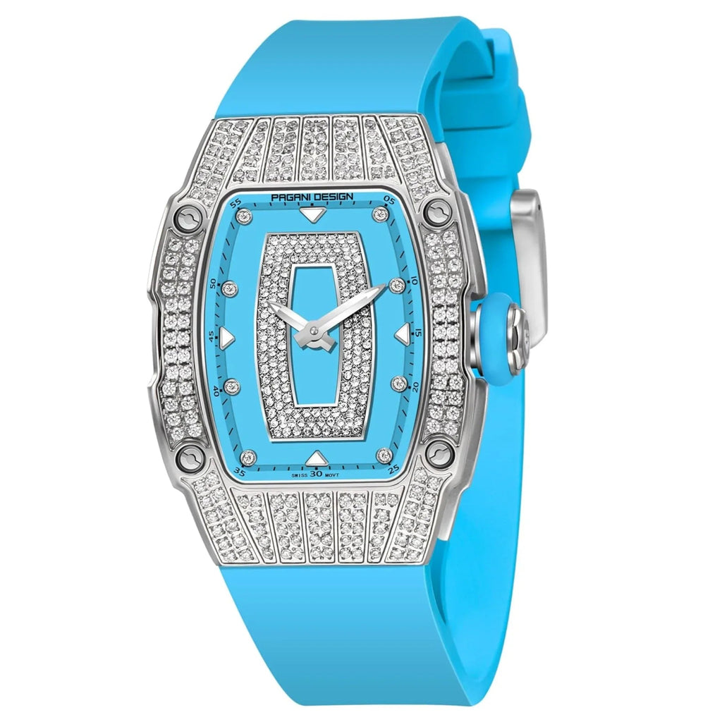Pagani Design PD-YS013 Bergani Fashion Women's Diamond Inlaid Watch Waterproof Sports Waterproof Night Glow Trend Silicone Women's Watch - Silver Blue - DREAM WATCHES