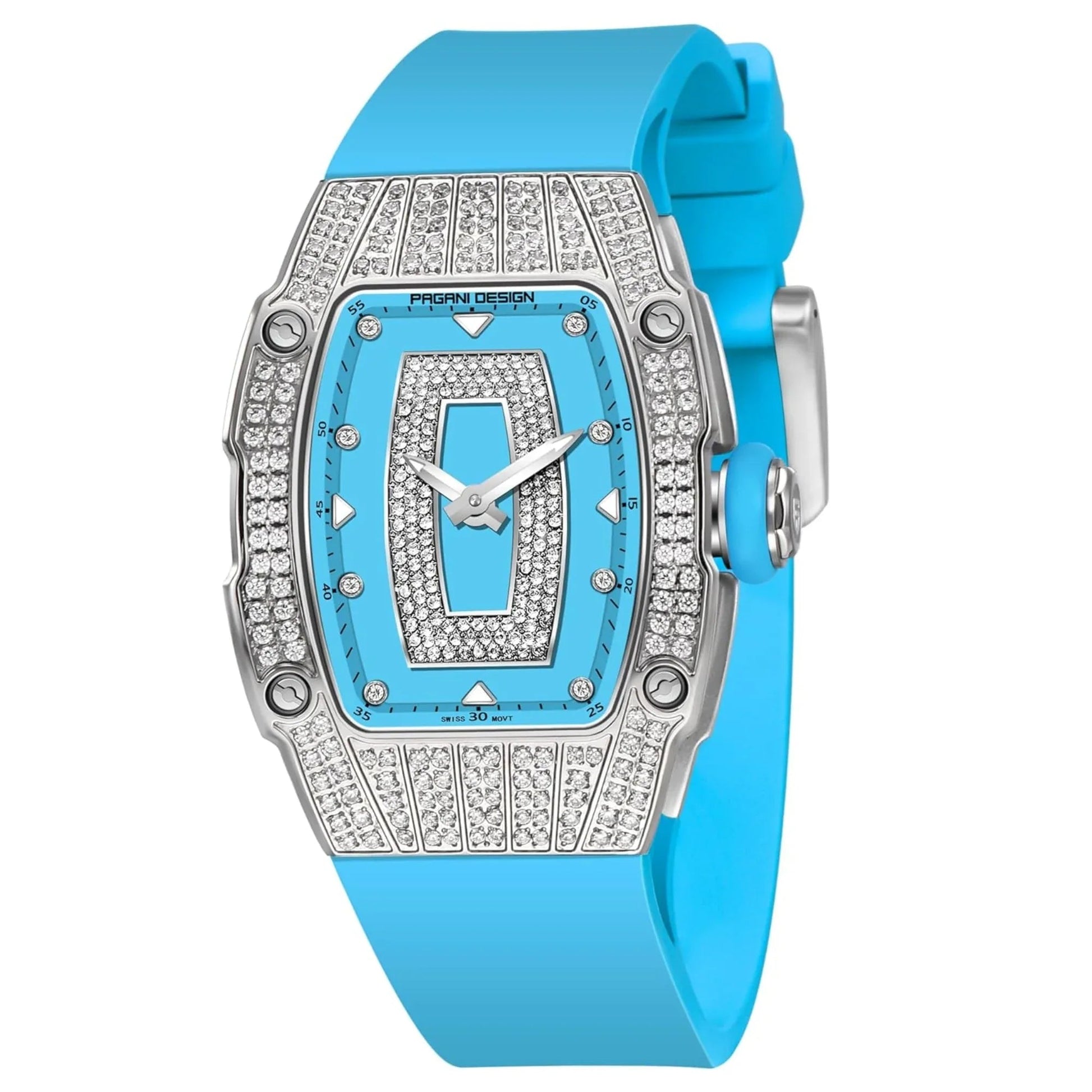 Pagani Design PD-YS013 Bergani Fashion Women's Diamond Inlaid Watch Waterproof Sports Waterproof Night Glow Trend Silicone Women's Watch - Silver Blue - DREAM WATCHES