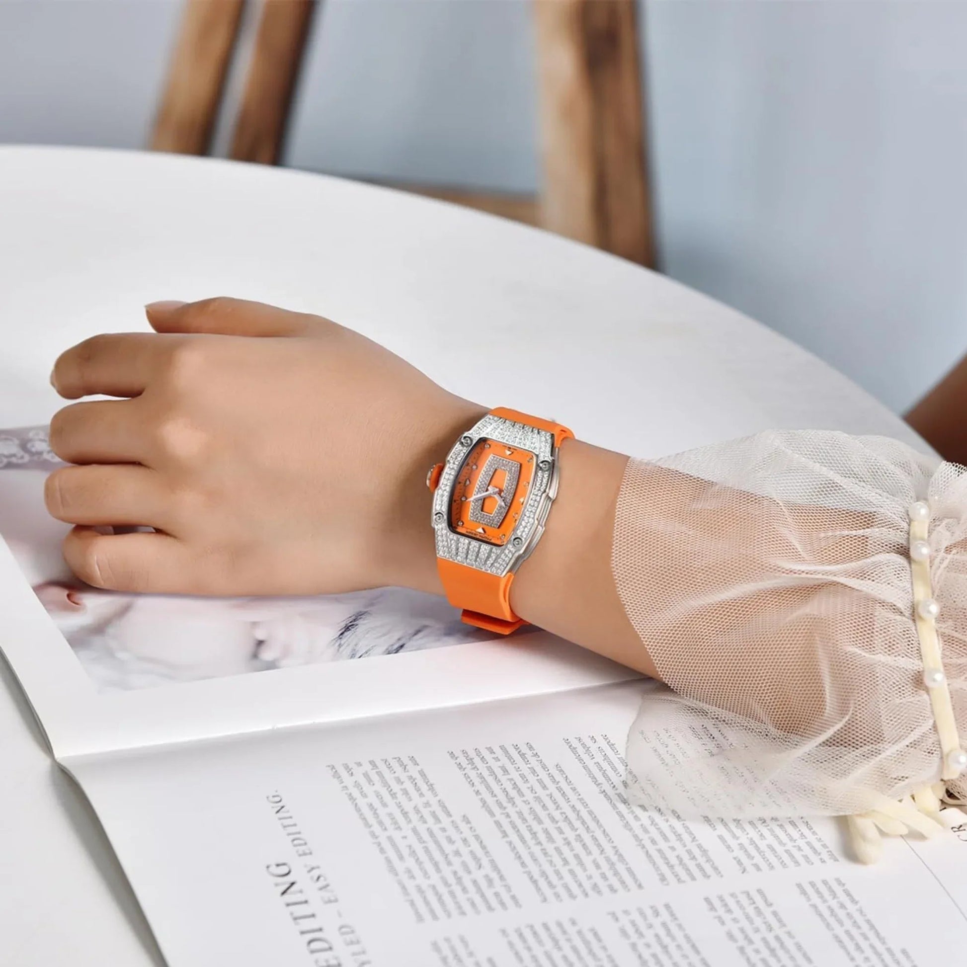 Pagani Design PD-YS013 Bergani Fashion Women's Diamond Inlaid Watch Waterproof Sports Waterproof Night Glow Trend Silicone Women's Watch - Silver Orange - DREAM WATCHES