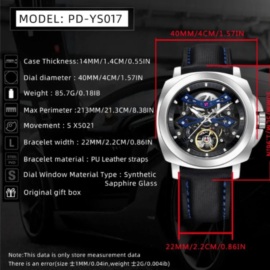 PAGANI DESIGN PD-YS017 Automatic Men's Stainless Steel Skeleton Wrist Watch with PU Leather - DREAM WATCHES