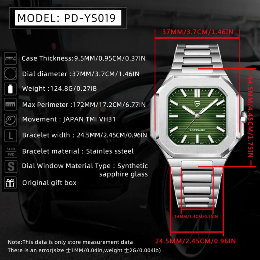 PAGANI DESIGN PD-YS019 Men's 37MM Stainless Steel Sports Waterproof Business Wrist Watch with Seiko VH31 Sweep Seconds - Cubitus - DREAM WATCHES