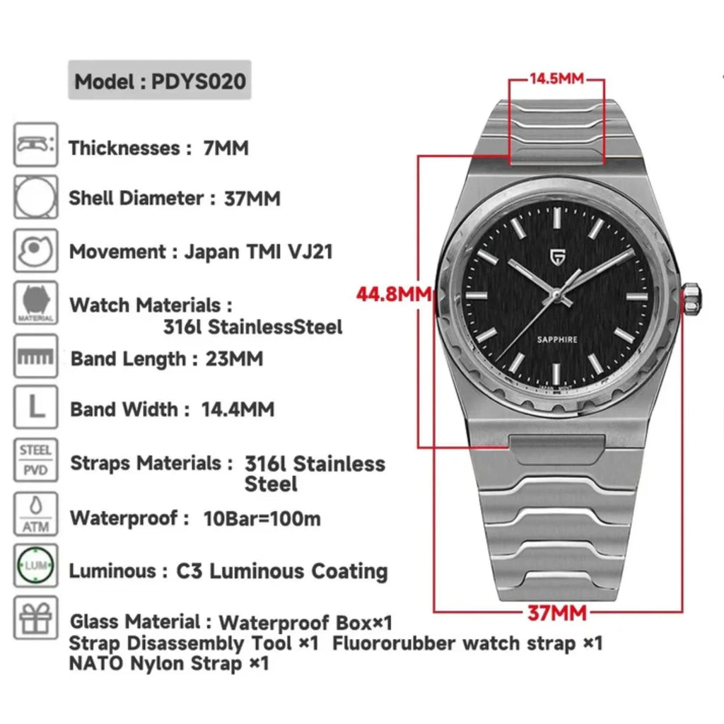 Pagani Design PD-YS020 V2 Blue Dial Sapphire Crystal 37MM, Seiko VJ21 Quartz Movement - DREAM WATCHES