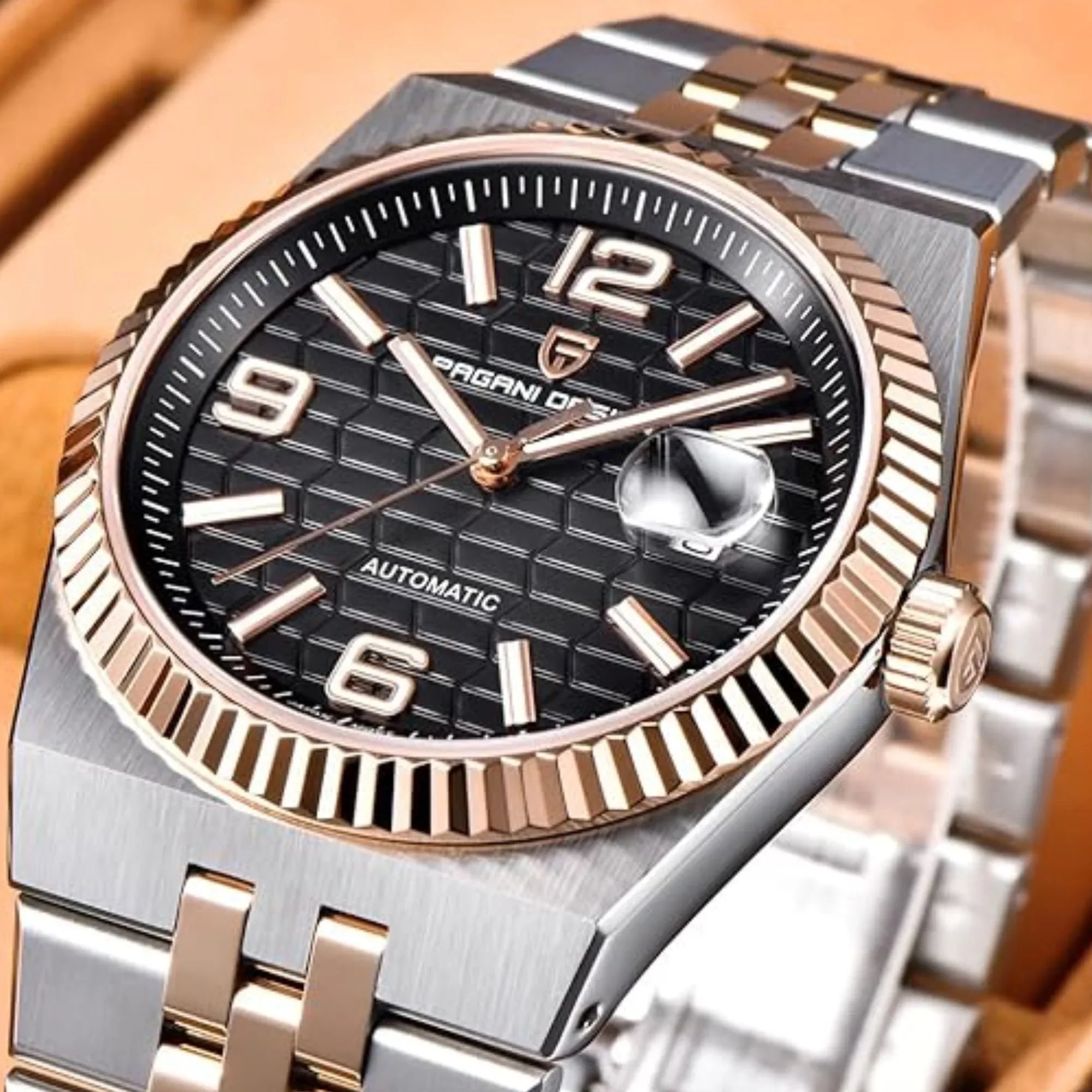 PAGANI DESIGN PD-YS027 Men's Automatic Watch Rose Gold Stainless Steel Mechanical Waterproof Wrist Watch for Men, Synthetic Sapphire Dial Glass - DREAM WATCHES