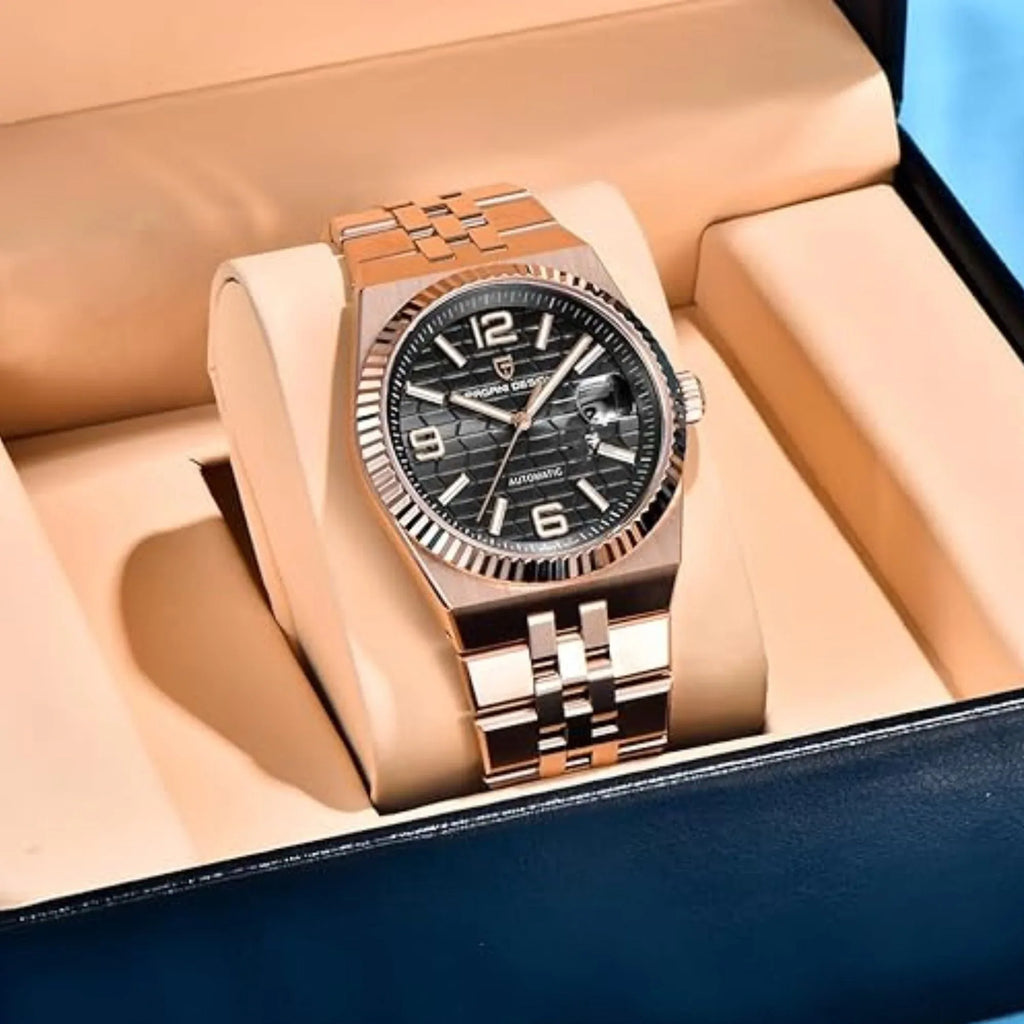 PAGANI DESIGN PD-YS027 New Men's Automatic Watch Rose Gold Stainless Steel Mechanical Waterproof Wrist Watch for Men, Synthetic Sapphire Dial Glass - DREAM WATCHES