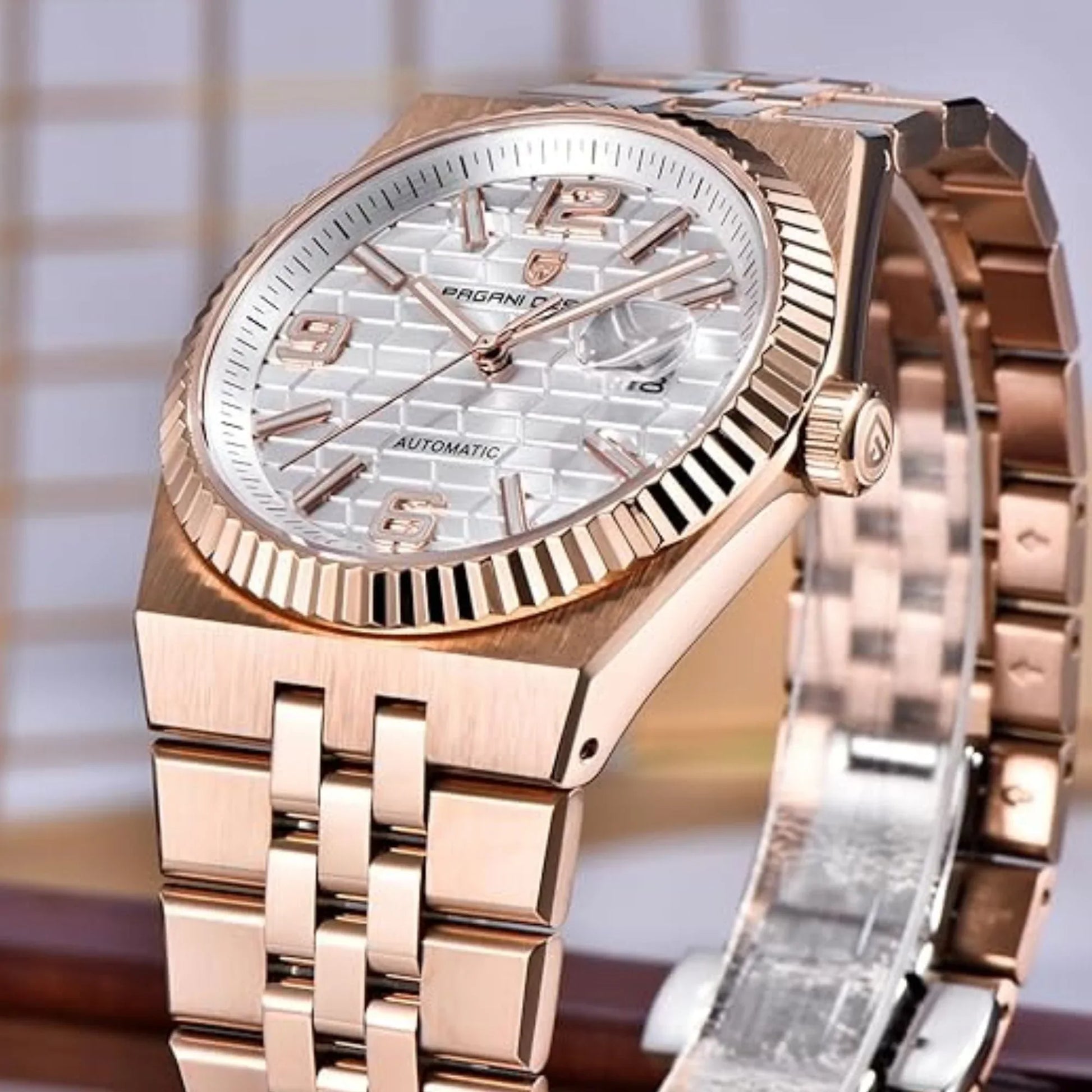 PAGANI DESIGN PD-YS027 New Men's Automatic Watch Rose Gold Stainless Steel Mechanical Waterproof Wrist Watch for Men, Synthetic Sapphire Dial Glass - DREAM WATCHES