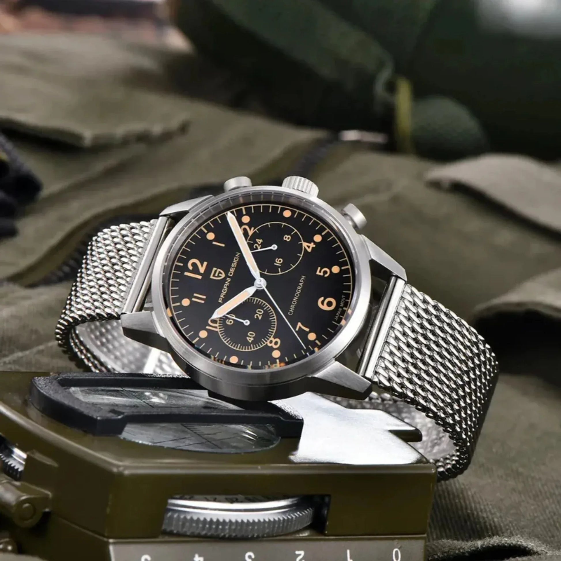 PAGANI DESIGN PD1708 Men's 38mm Stainless Steel Chronograph with Mesh Strap - DREAM WATCHES