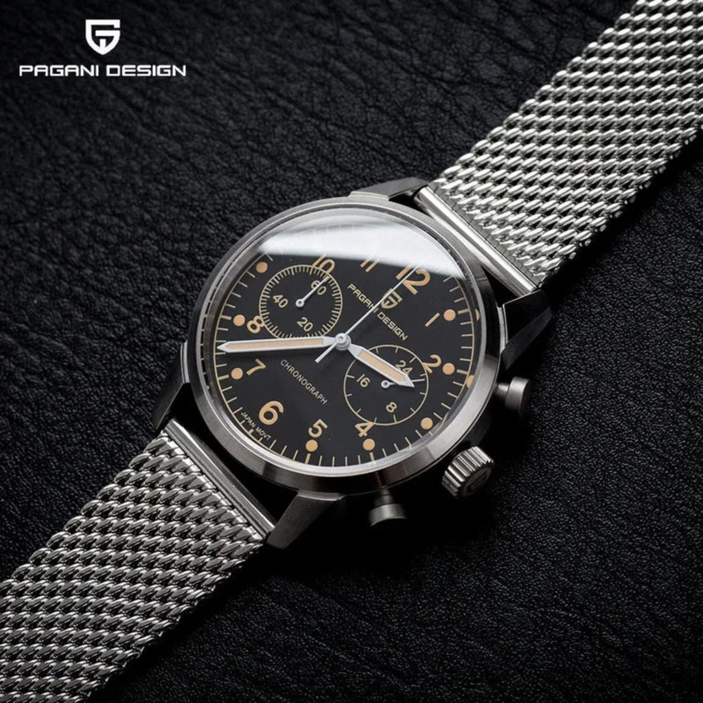 PAGANI DESIGN PD1708 Men's 38mm Stainless Steel Chronograph with Mesh Strap - DREAM WATCHES