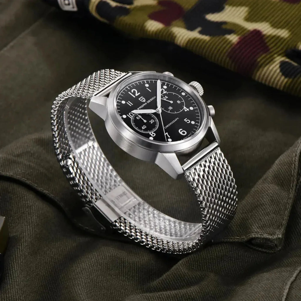 PAGANI DESIGN PD1708 Men's 38mm Stainless Steel Chronograph with Mesh Strap - DREAM WATCHES