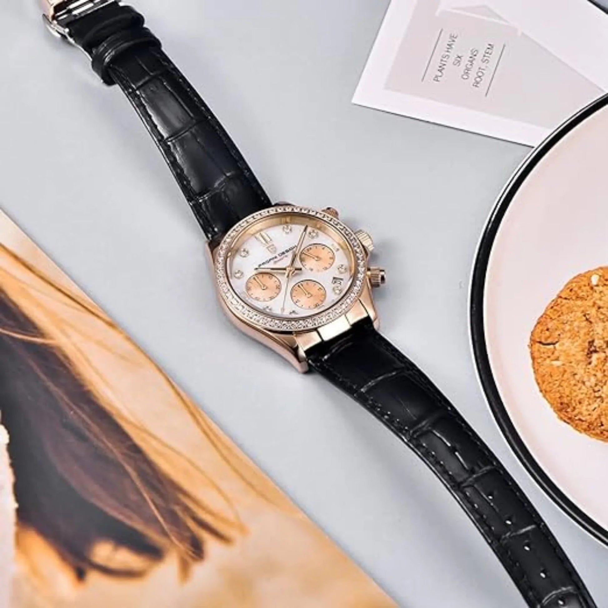 Pagani Design PD1730 Chronograph Date Quartz women's Watch - Gold Dial with Black Strap - DREAM WATCHES