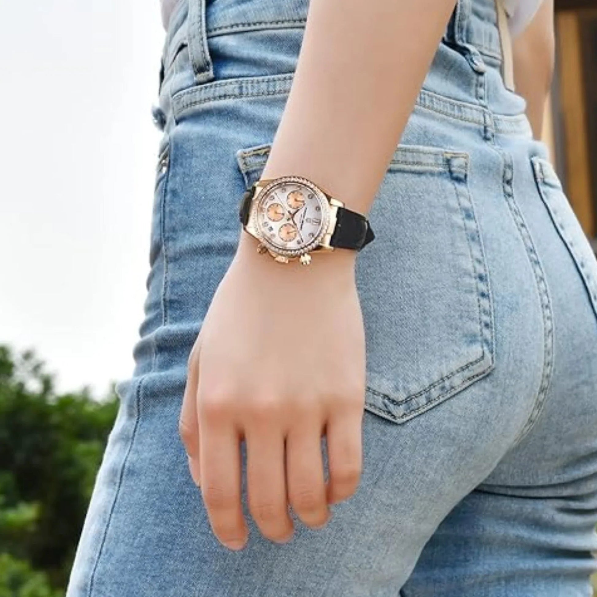Pagani Design PD1730 Chronograph Date Quartz women's Watch - Gold Dial with Black Strap - DREAM WATCHES