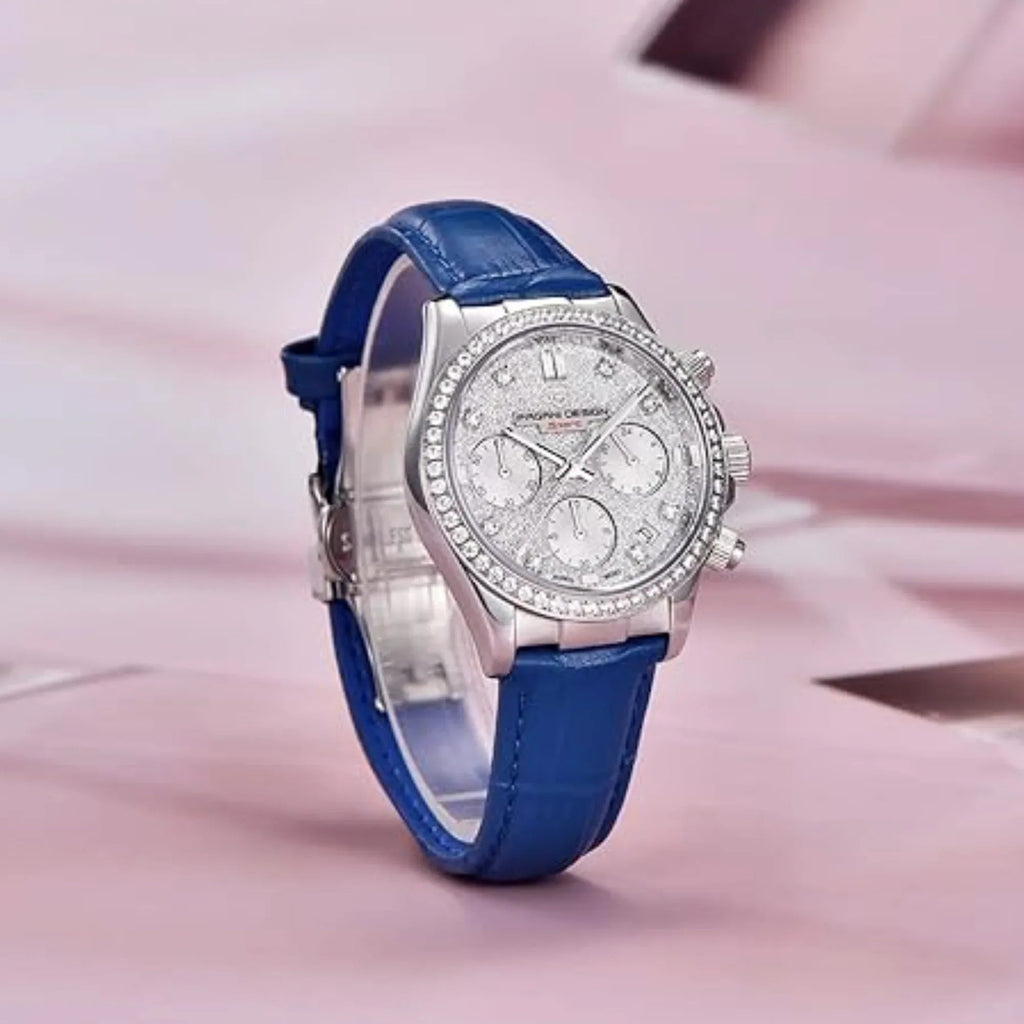 Pagani Design PD1730 Chronograph Date Quartz women's Watch - White Dial with Blue Strap - DREAM WATCHES
